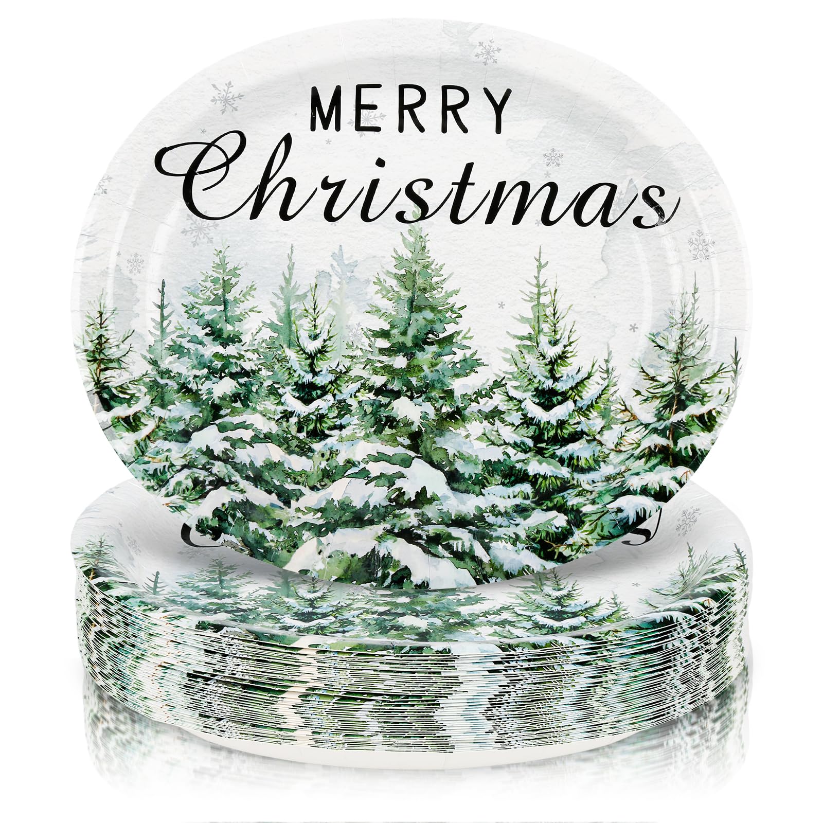 Purhapfre 50Pcs Christmas Paper Plates Christmas Green Tree Oval Plates Heavy Duty Holiday Large Disposable Oval Party Plates Xm