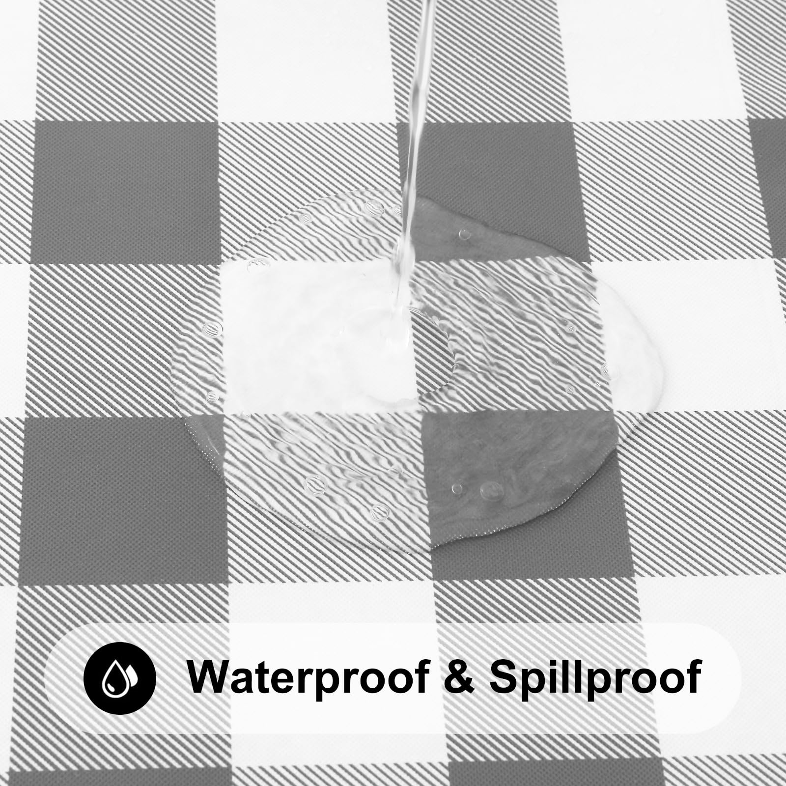 Smiry Round Picnic Table Cloth, Elastic Waterproof Fitted Vinyl Tablecloth For 36''-44'' Tables, Flannel Backed Buffalo Plaid Ta