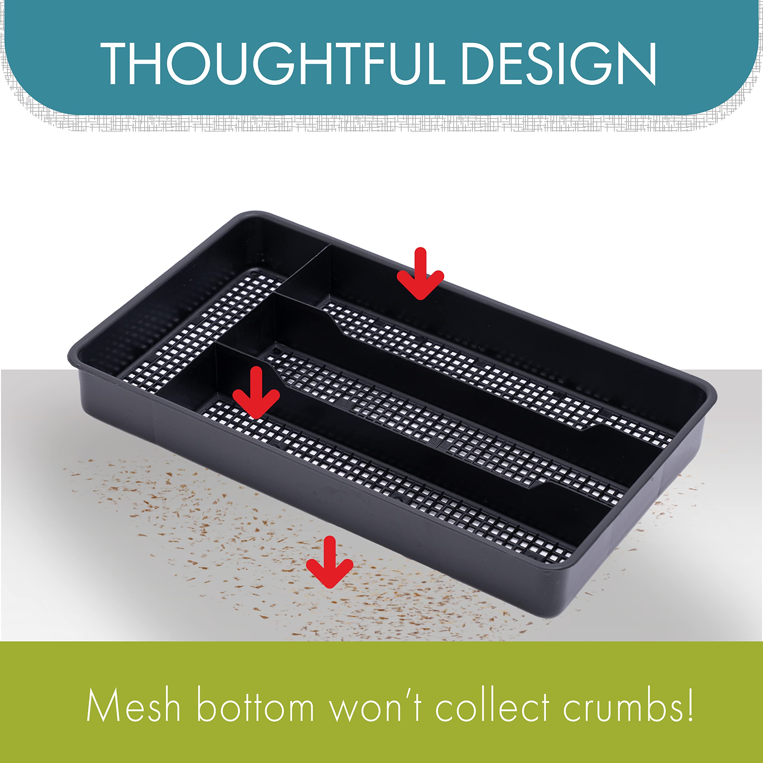 Dial Industries Small Cutlery, Utensil, Silverware Kitchen Drawer Organizer Tray, Black