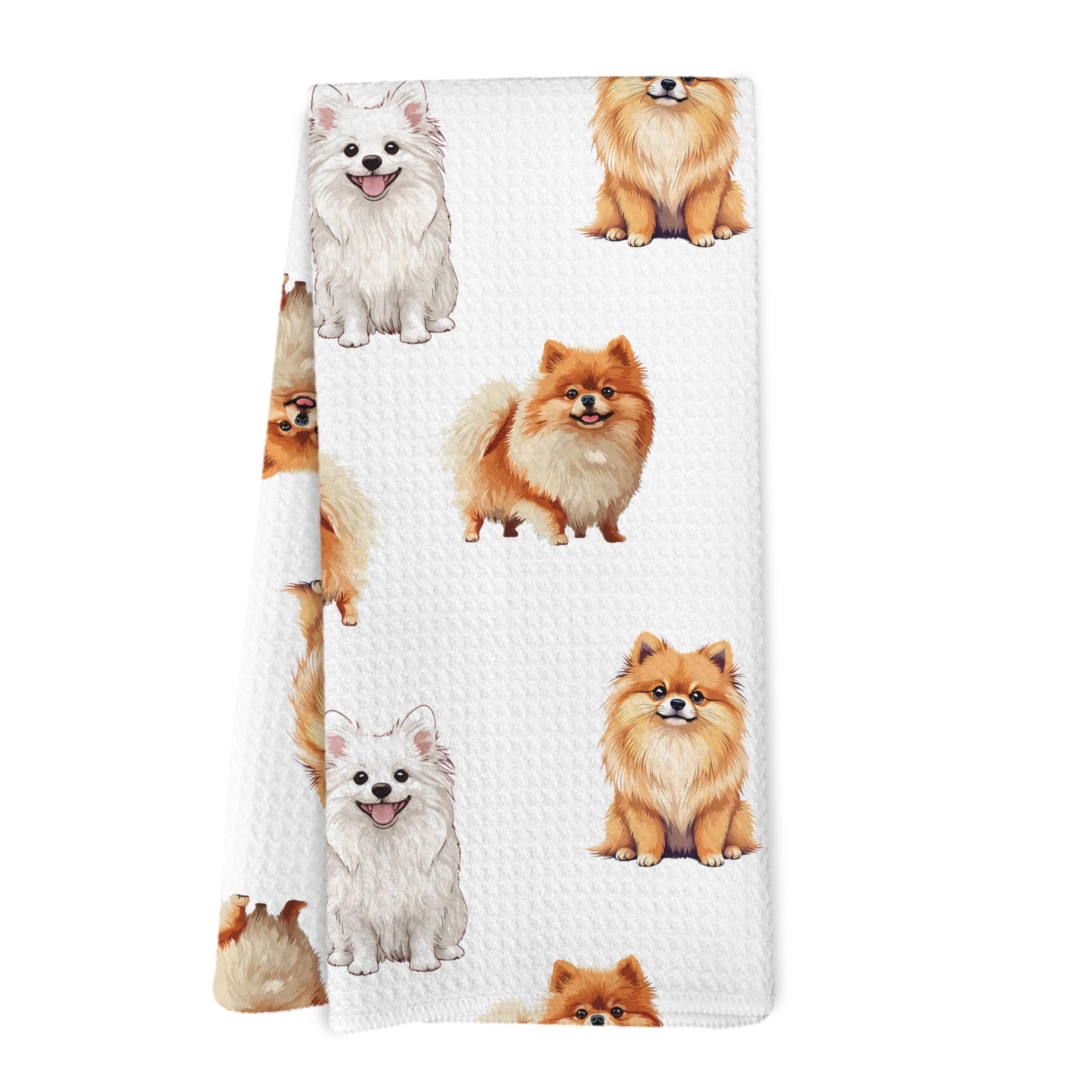 Yorhifa Pomeranian Gifts Kitchen Towels, Pomeranian Gifts for Women Dish Tea Towels for Kitchen Decor, Dog Hand Towels for Bathr