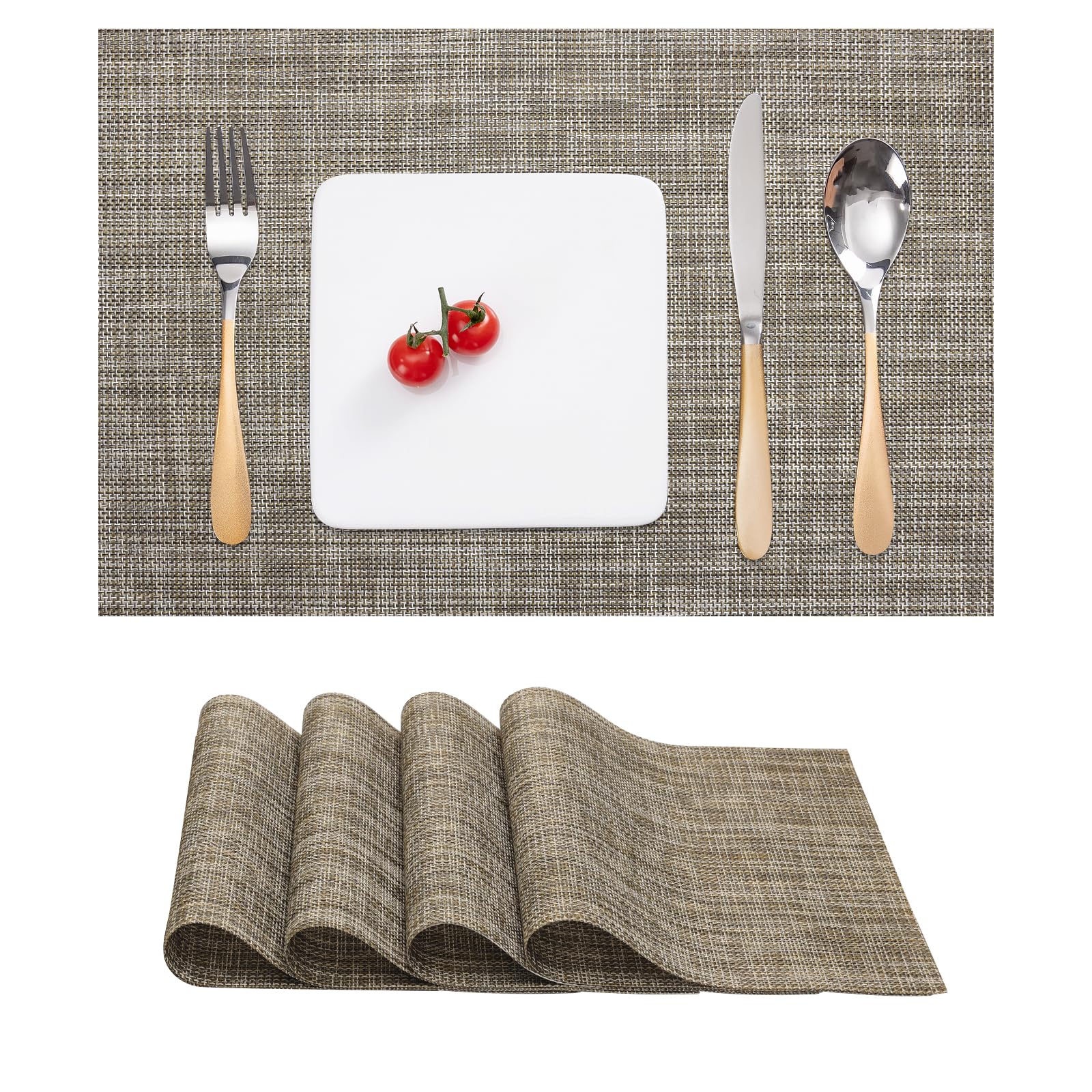 Myir Jun Placemats Set 4, Place Mats Indoor Set Of 4 Table Mats Non-Slip Heatproof Woven Placemats For Dining Table Fabric Place