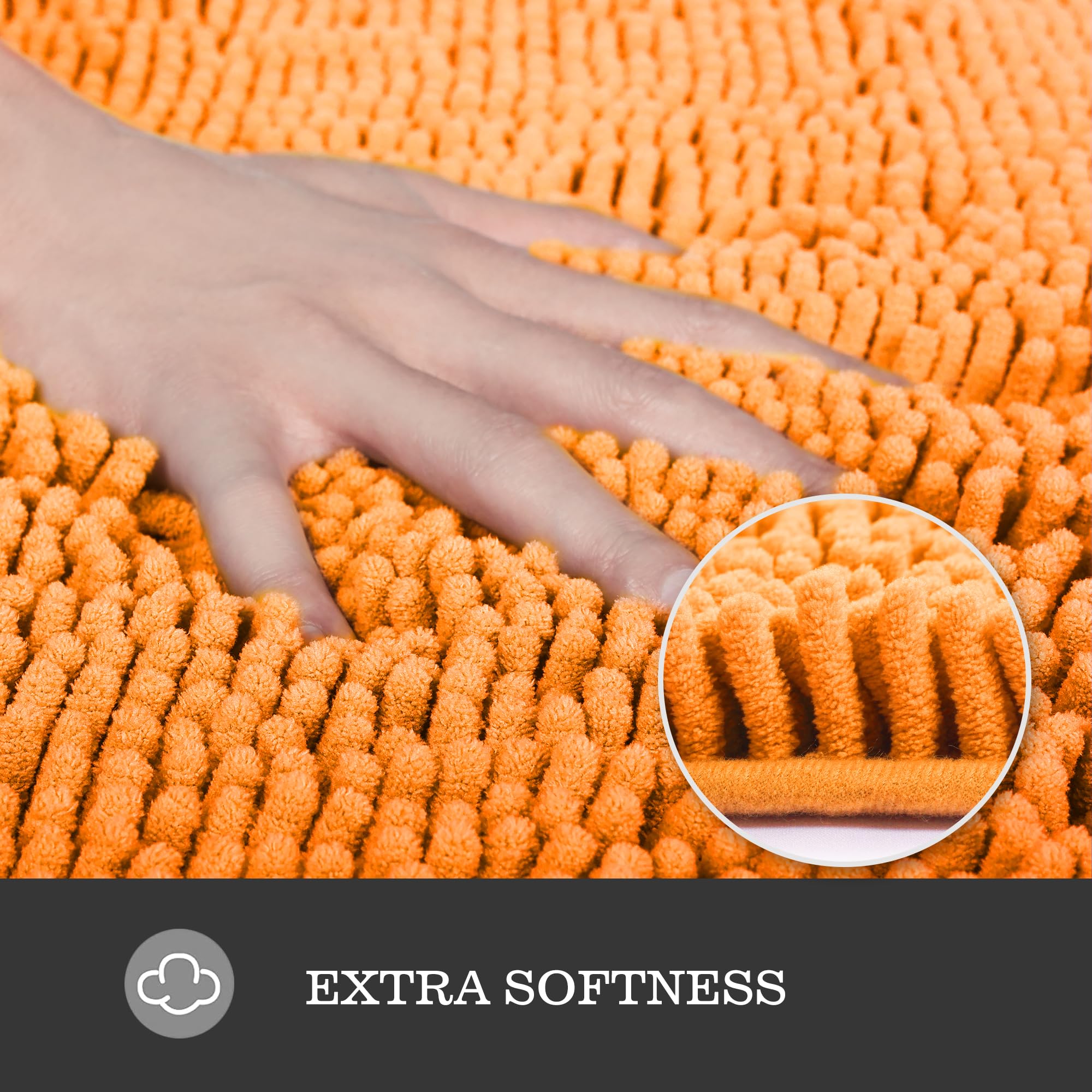 Yeaban Orange Bathroom Rugs - Thick Chenille Bath Mats | Absorbent And Washable Bath Rug Non-Slip, Plush And Soft Rugs For Bathr