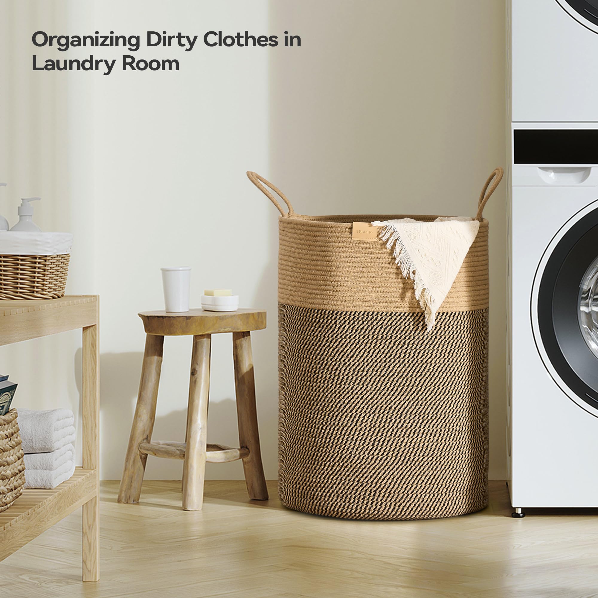 Nunsino 95L Laundry Hamper Basket,Baby Nursery Woven Storage Basket For Toys Bin,Pillows,Blankets,Clothes,Dark&Brown
