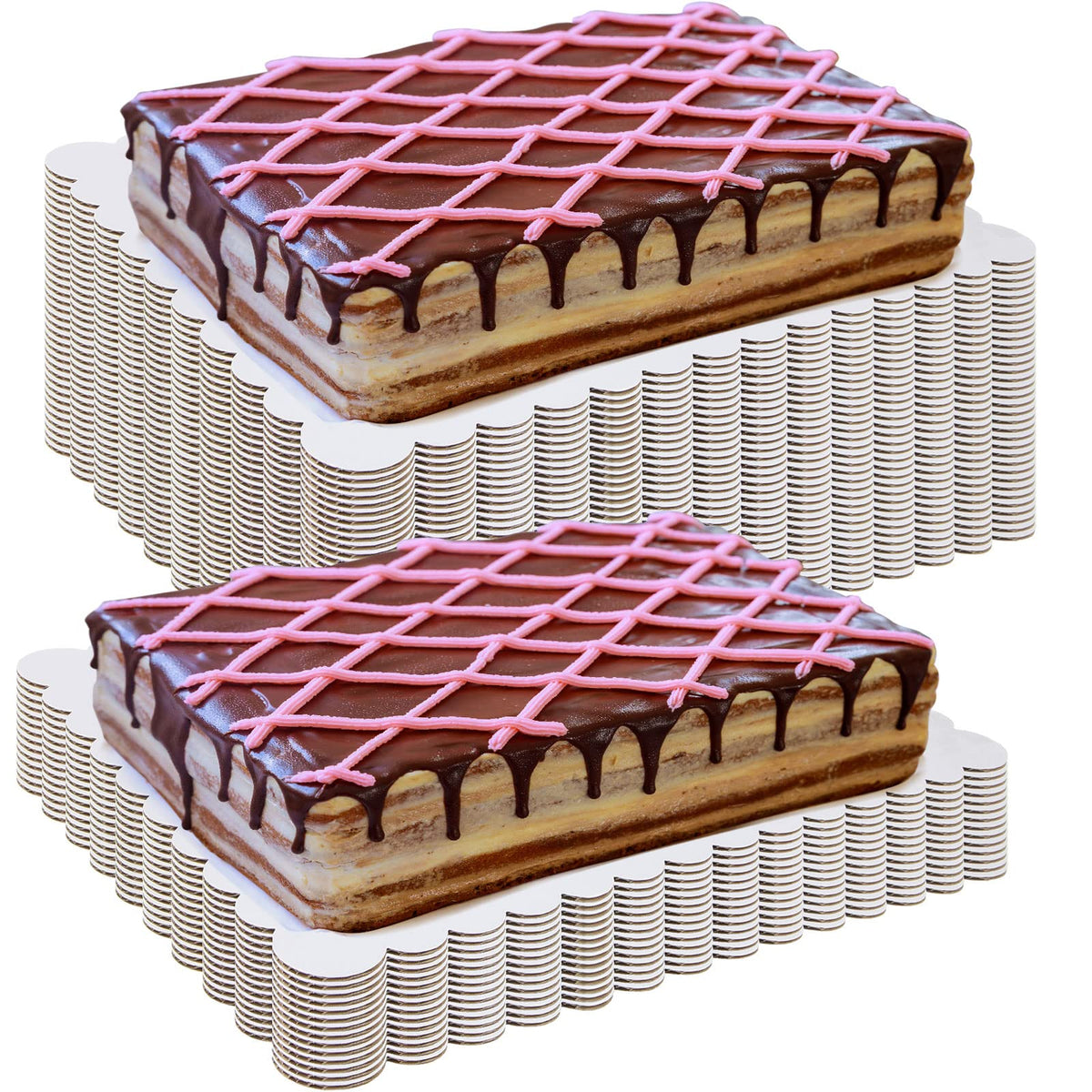50 Pcs Rectangle Cake Board Disposable Cardboard Cake Bases Grease Proof Cake Plate Scalloped Edge Corrugated White Cakeboards D