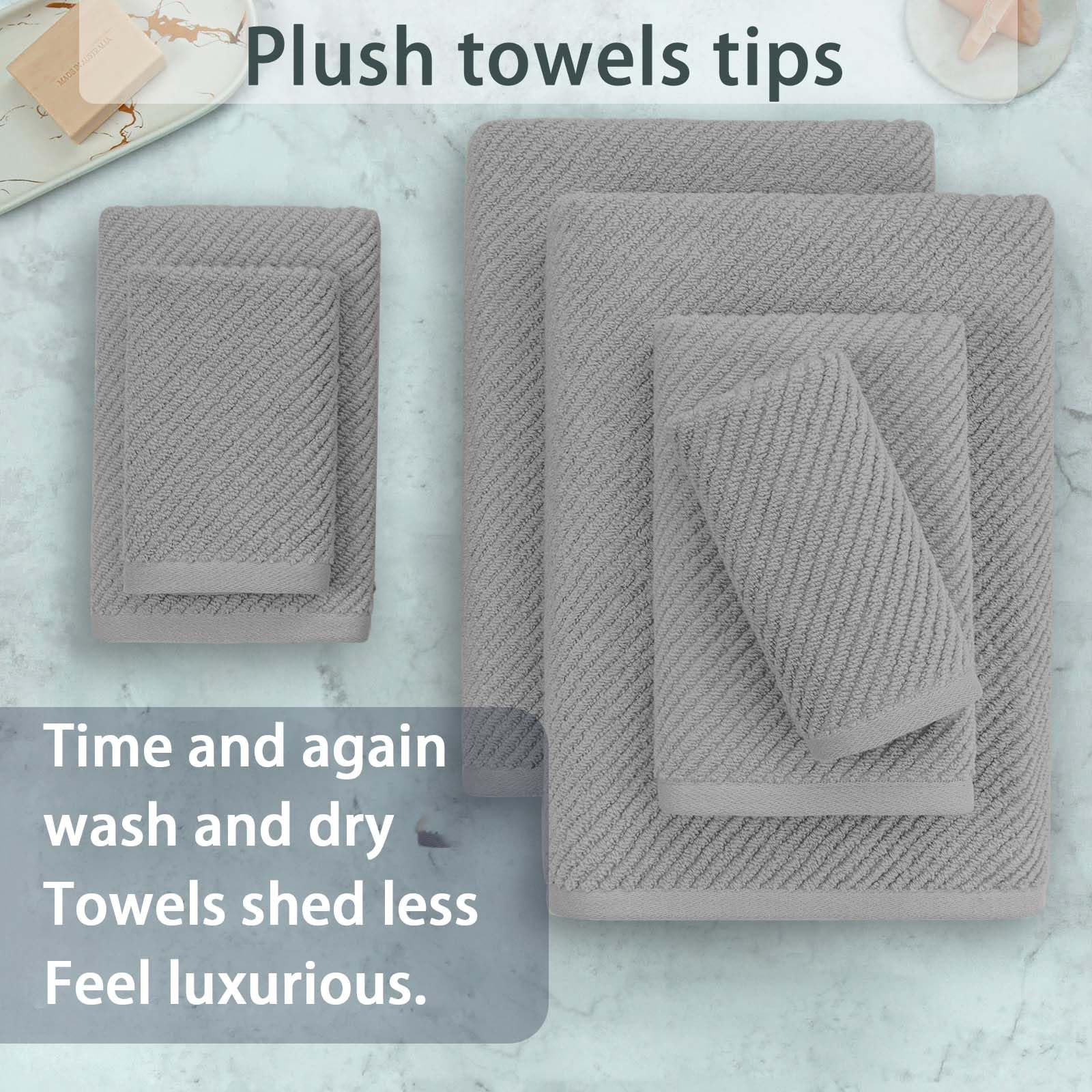 Voova & Movas Grey Bathroom Towel Sets - 100% Cotton | Lightweight | Quick Dry | Thick | Soft, 6 Piece Towel Set, 2 Large Bath 3