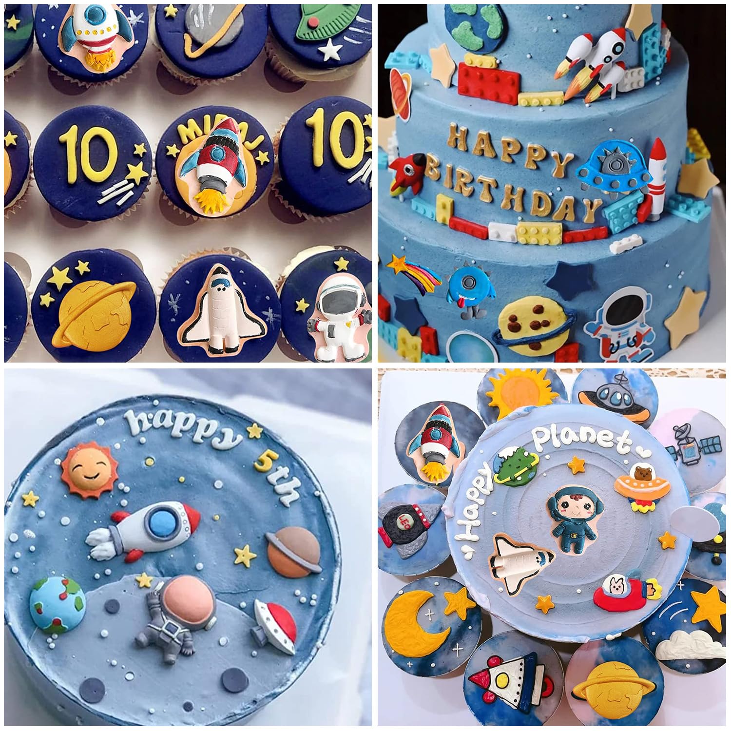 Rfghac Spaceship Fondant Mold Astronaut Elf Rocket Plane Cake Decorating Silicone Molds For Cake Decorating Chocolate Candy Cupc