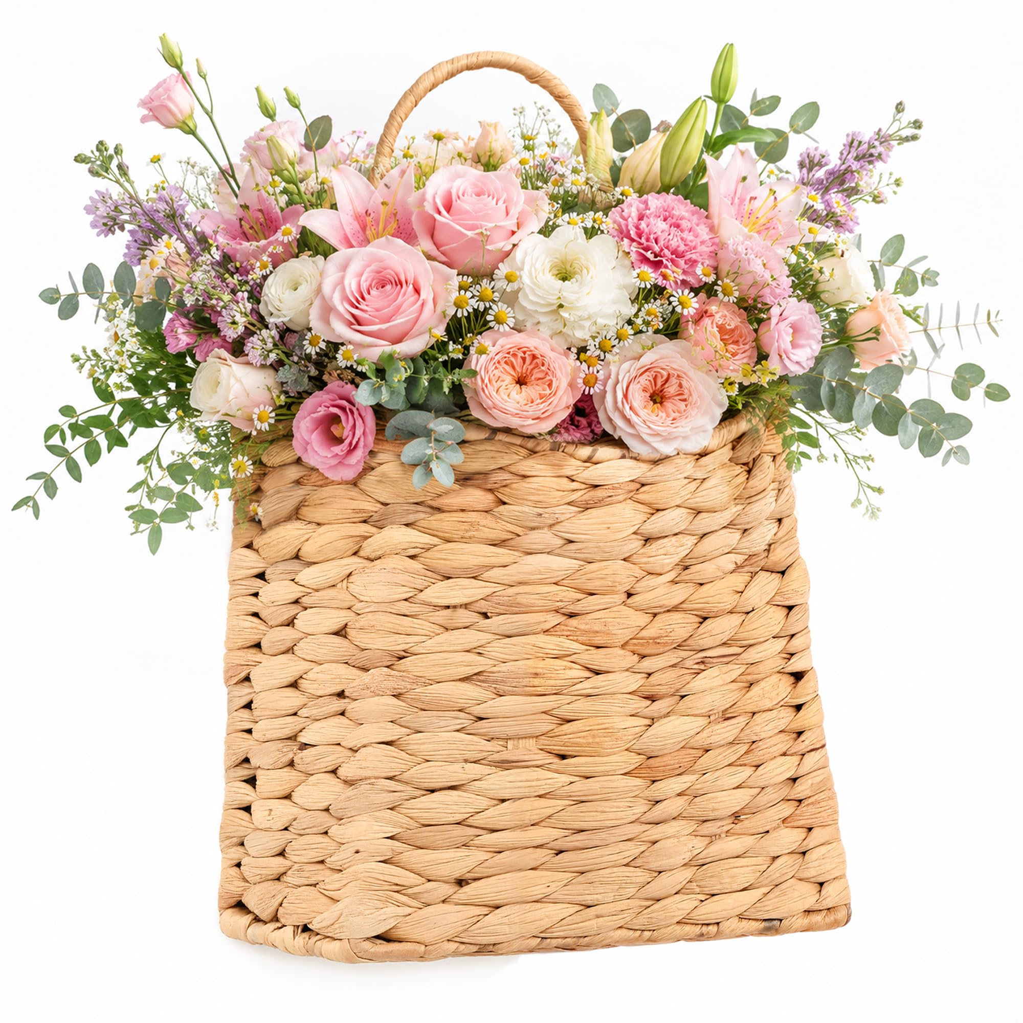 Hanging Basket for Door, Handwoven Natural Rattan Wicker Basket