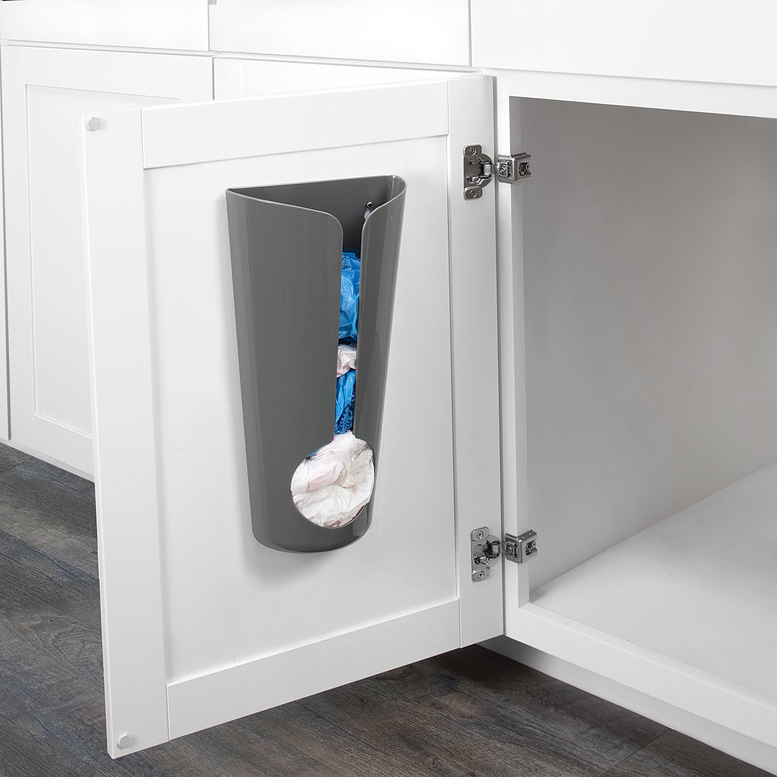 Spectrum Diversified Wall Mount Or Adhesive Sink Plastic Grocery Storage & Trash Bag Organization, Standard, Gray