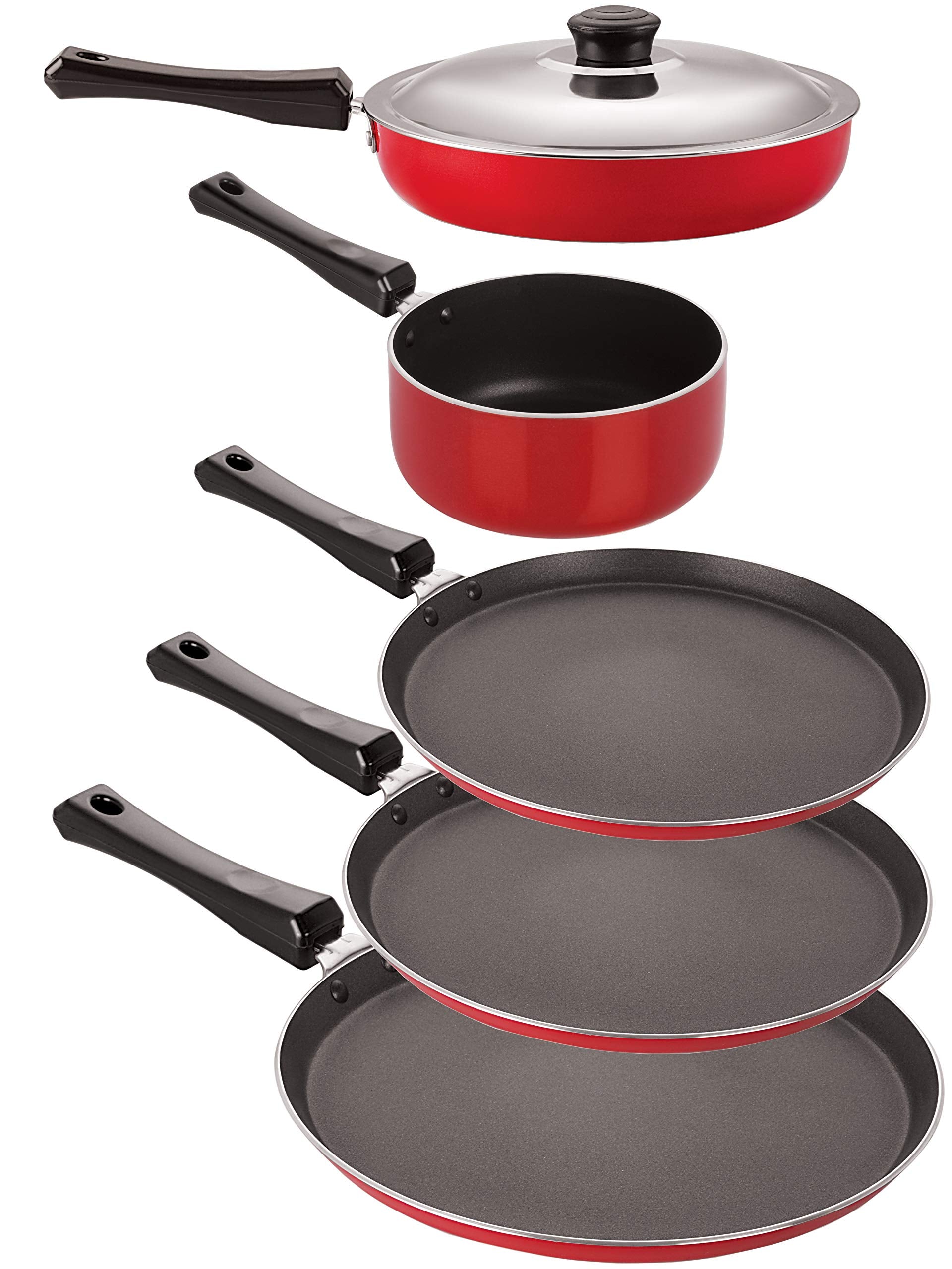 Nirlon 2 Layer NonStick Coated Aluminium Rust Free Healthy 5 Piece Kitchenware Essential Combo Set