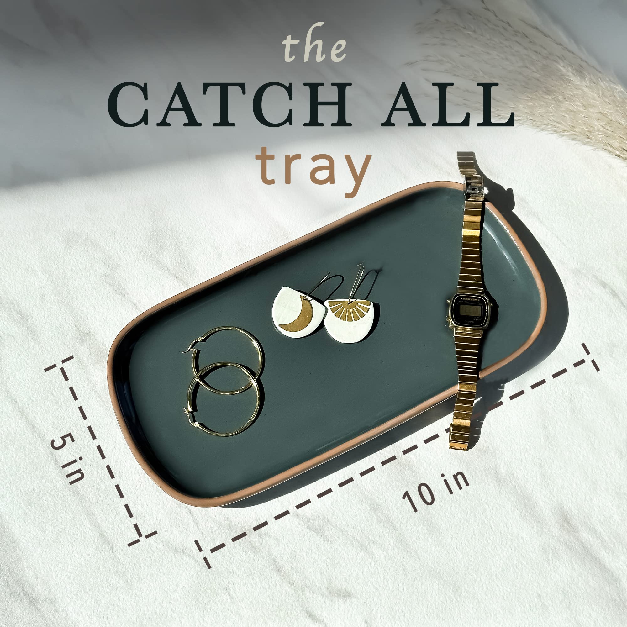 Mora Ceramic Decorative Tray - Rectangle 10In Dish For Jewelry, Soap Dispenser, Perfume, Makeup, Accessories, Candle, In The Bat