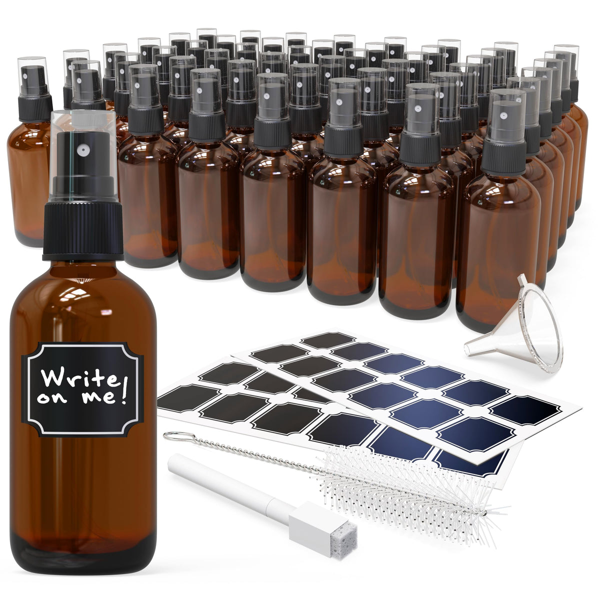 Nevlers 48 Pack Amber Glass Spray Bottles 4 Oz | Multi-Use Ultra Fine Mist Spray Bottles For Face | Perfume & Hair Spritzer Bott