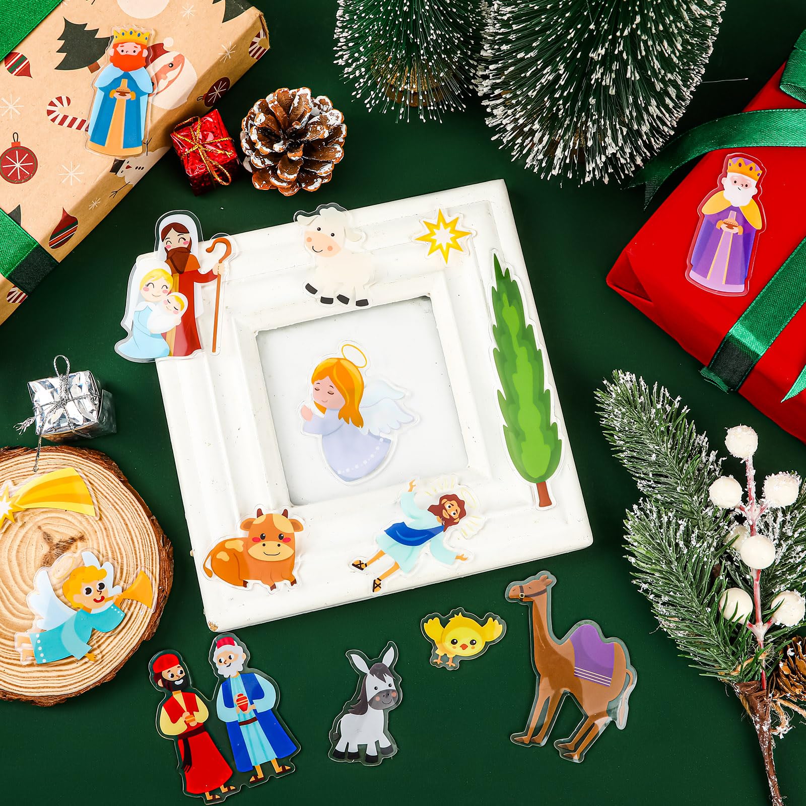 MARFOREVER 50 PCS Nativity Christmas Window Clings Stickers, Christmas Religious Gel Stickers Holy Jesus Thick Gel Clings Decals