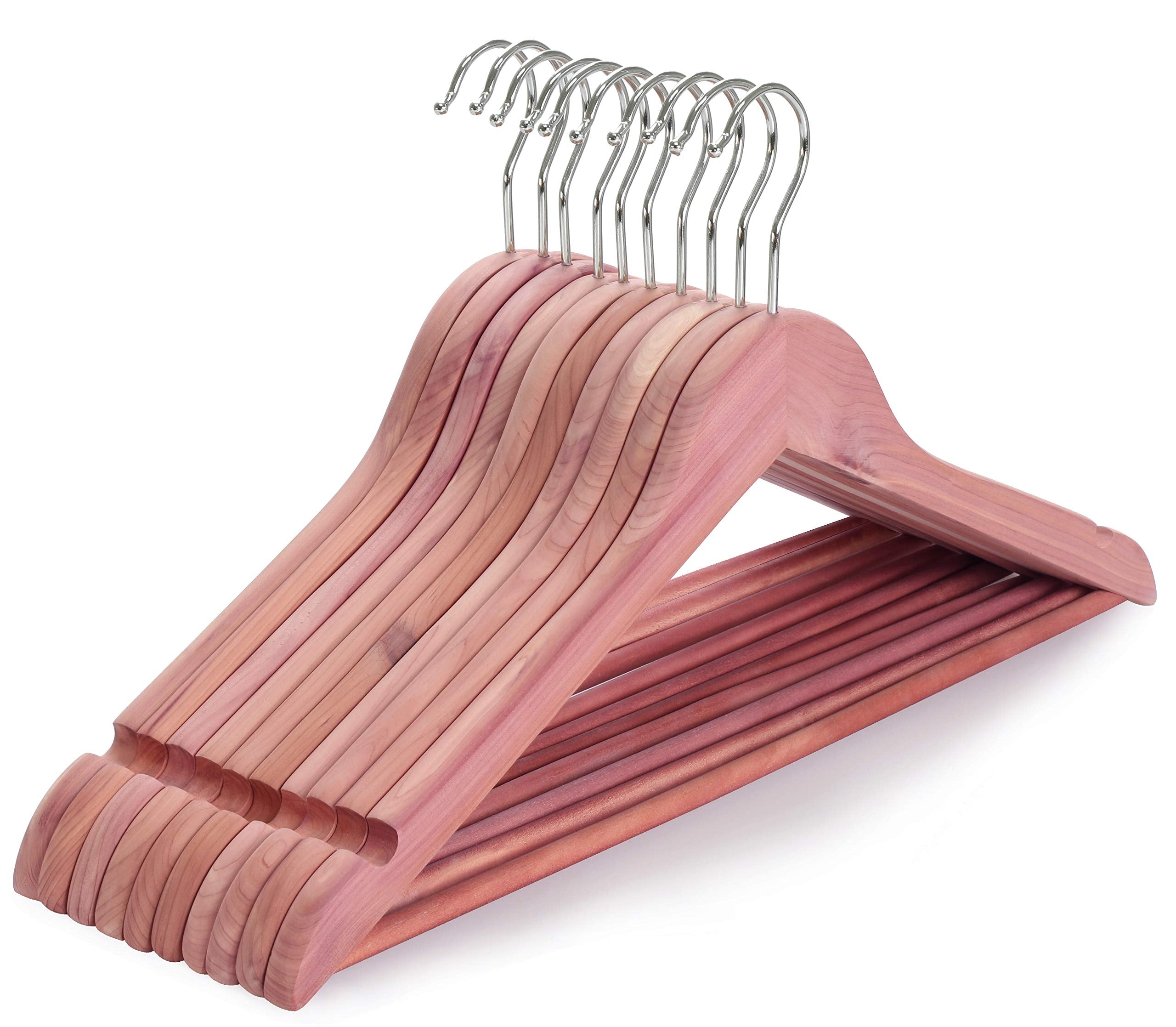 TOPIA HANGER American Red Cedar Wooden Hangers  Clothes Hangers for Closet  Wood Coat Hanger with Smooth Cut Notches  360?Flexible Hook  Non-Slip Pants Bar 10 Pack-CT07C