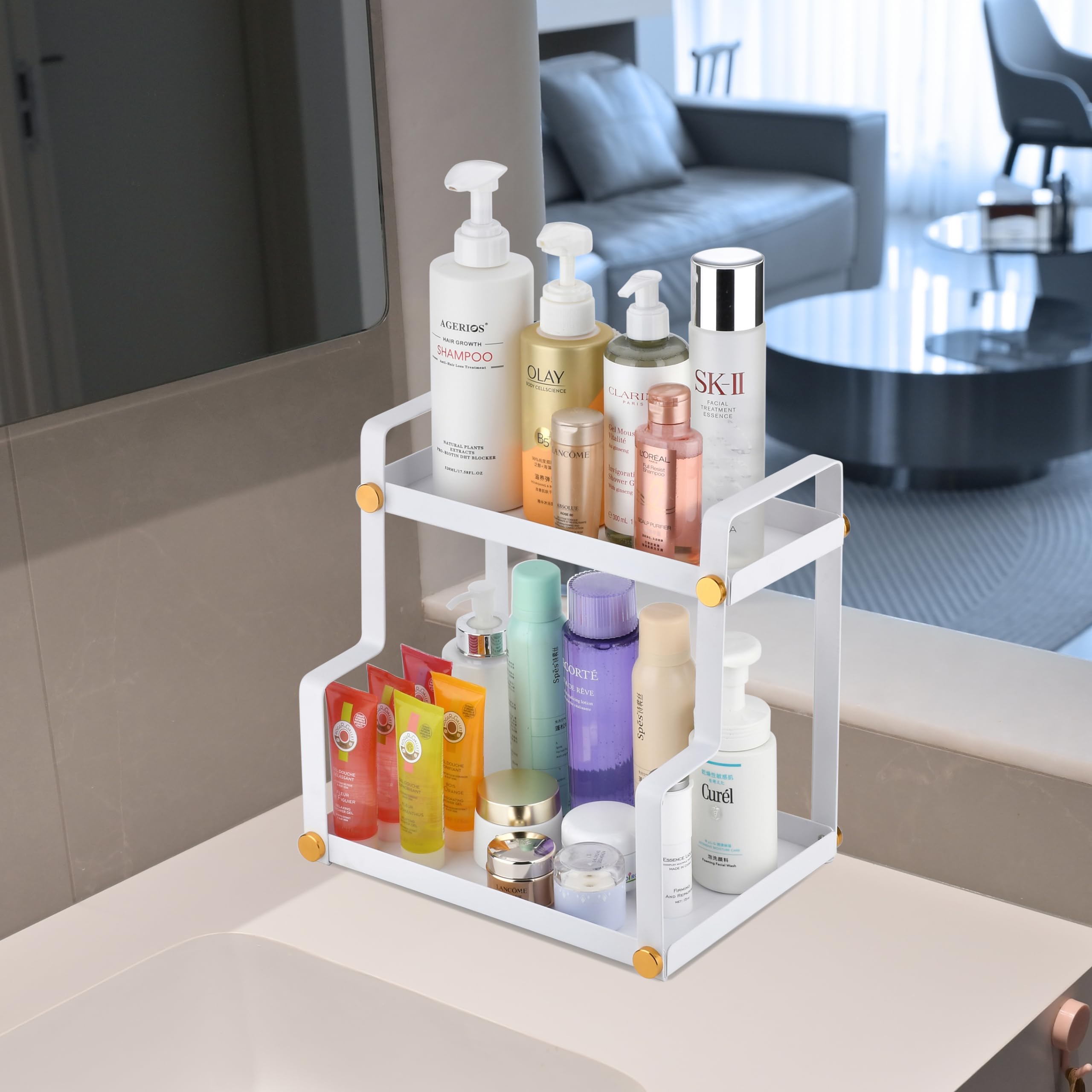 FFK 2 Tier Bathroom Countertop Organizer,Cosmetic Organizer,Storage Shelf for Bathroom,Ideal for Cabinet, Countertop, Pantry, an