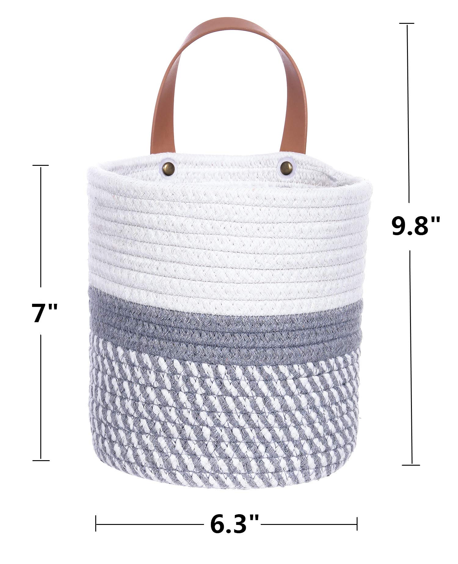 Wall Hanging Basket  Small Woven Hanging Baskets for Organizing  Decorative Wall Basket for Plants and Flowers Hanging Storage Organizer for Wall Decor Plant Holder 6.3'' x 7'' (White & Grey)