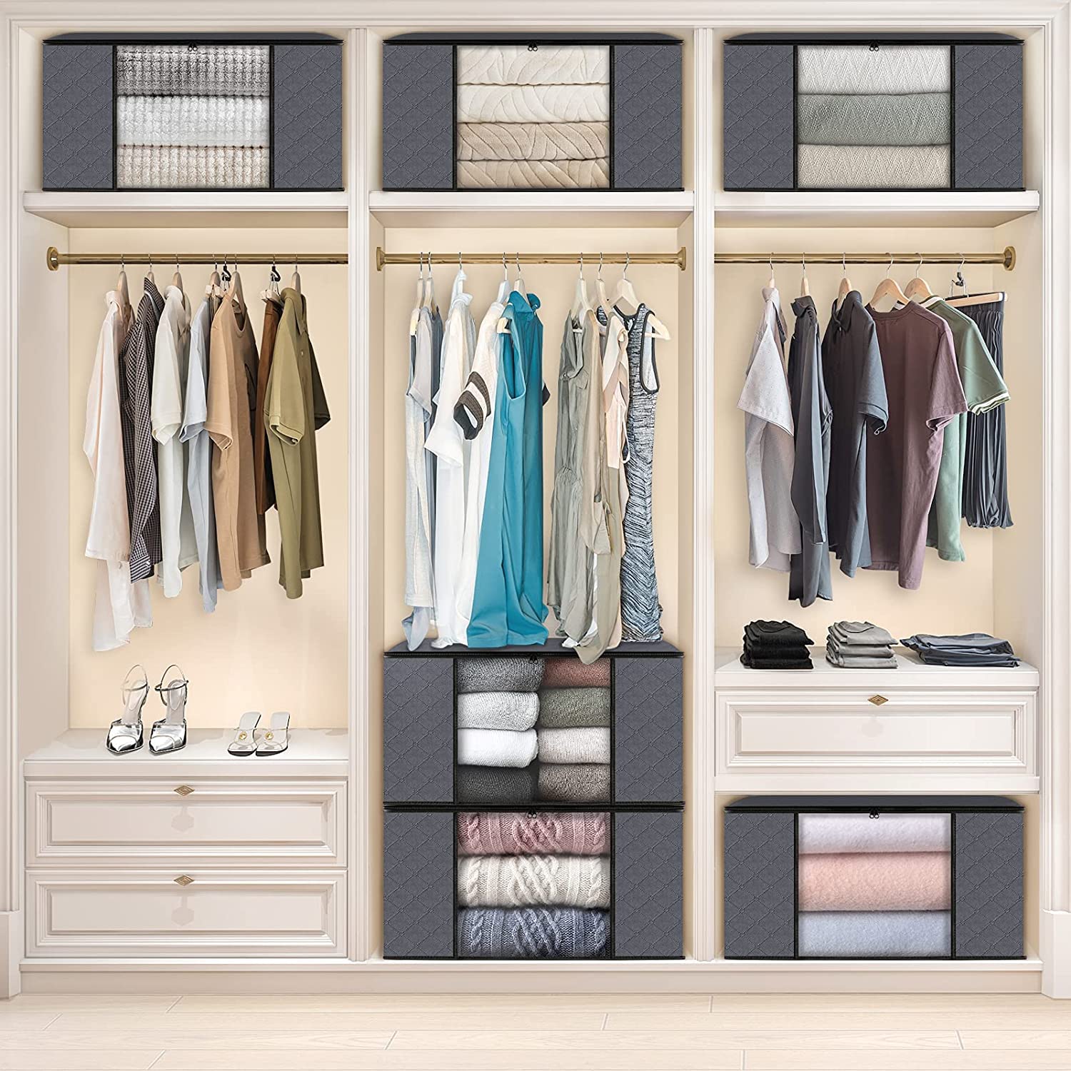 Arvanaindia Polypropylene Wardrobe Organizer & Blanket Storage Bags Large Capacity Clothes Storage Bags Foldable Closet Organise