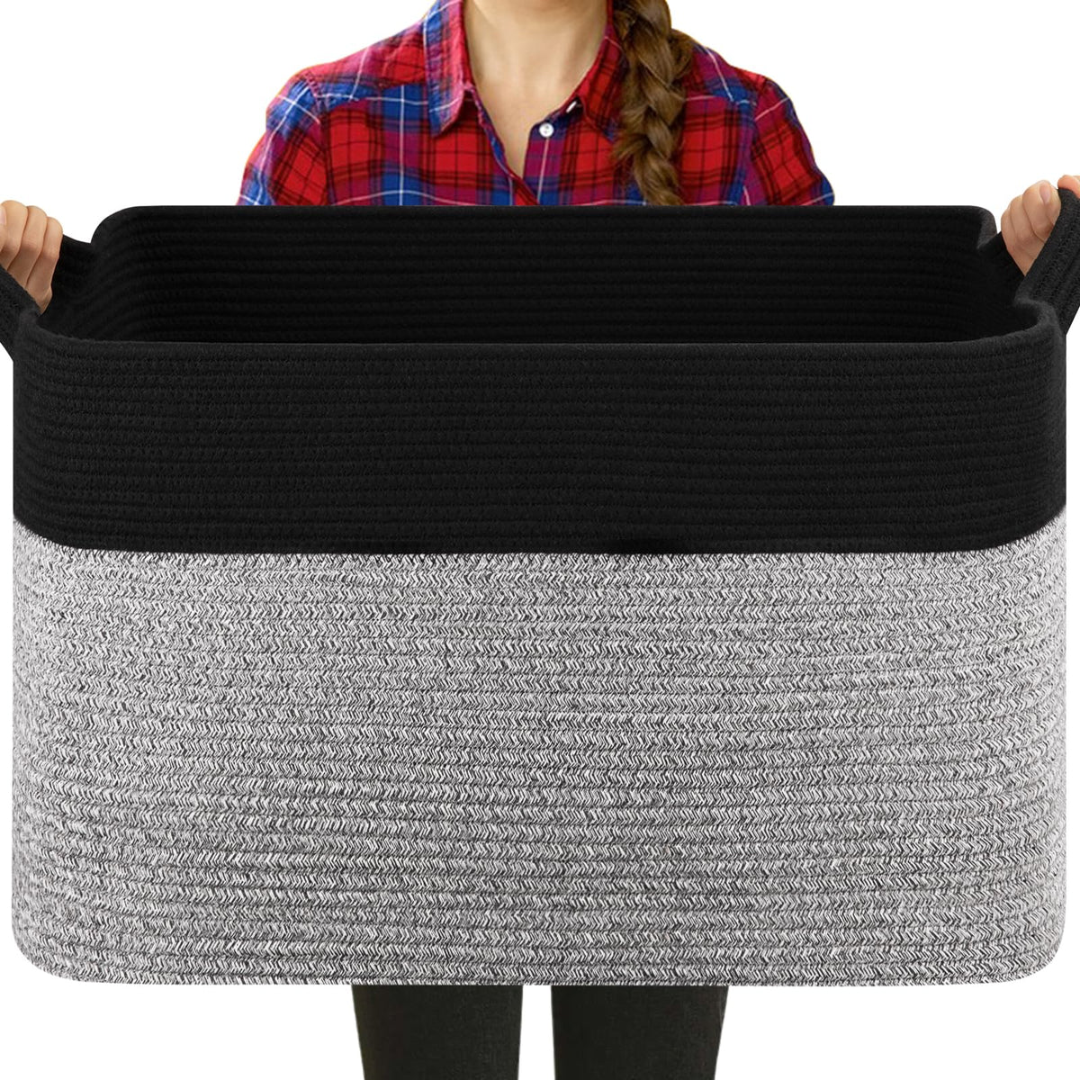 Oiasket Extra Large Laundry Basket, 95L Blanket Basket For Living Room, Cotton Rope Storage Basket, Toy Basket For Kids, Woven B