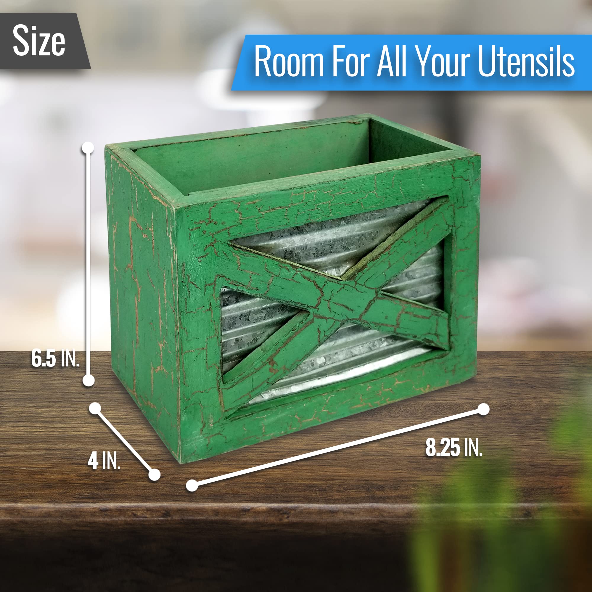 My Vintage Finds Rustic Utensill Holder Wooden Kitchen Farmhouse Utensil Holder For Countertop Green
