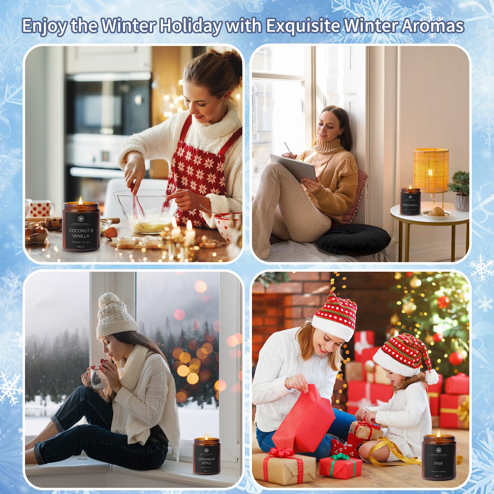 6 Pack Winter Candles for Home Scented, Aromatherapy Candles Gift for Women Men, 42oz 300 Hour Long Lasting Candles, Winter Cand