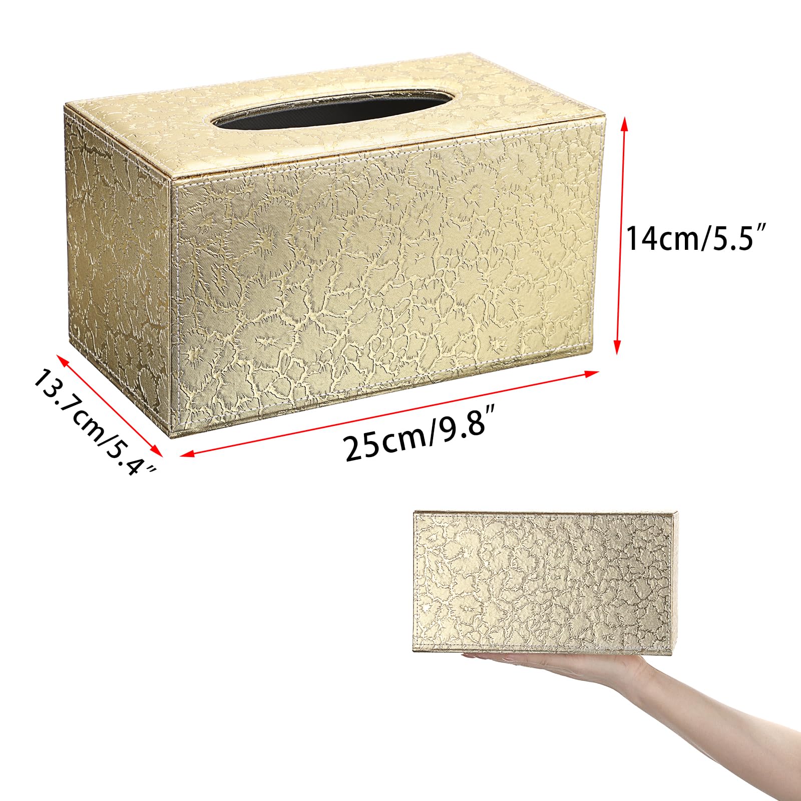 Sumnacon Tissue Box Cover Rectangle Leather Tissue Box With Magnetic Bottom,Pu Cube Tissue Box Holder Decorative Gold Tissue Cov