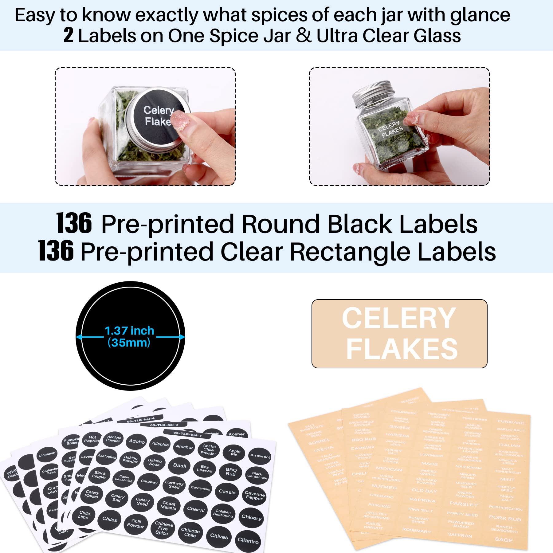 Unique Design Spice Jars With 372 Labels, 29-Pack 4.5 Oz Personalized Cubic Clear Glass Spice Jars With Shakers, Lids, Empty Squ
