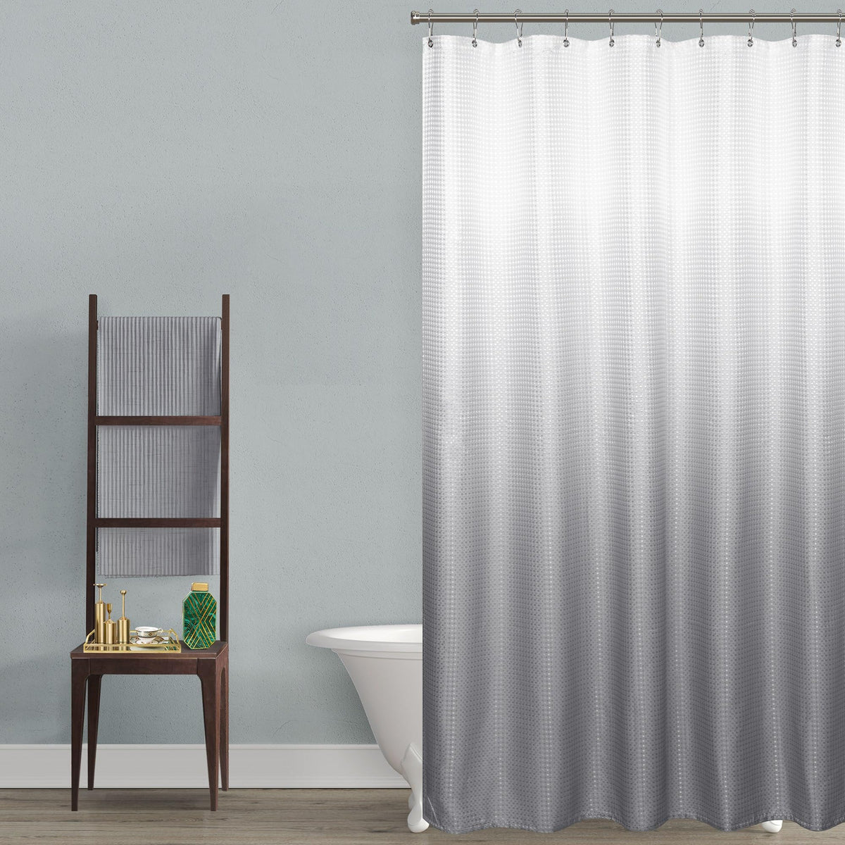 Grey And White Shower Curtains For Bathroom Modern Cool Ombre Pattern Simple Design Waterproof Waffle Cloth Fabric Polyester Sho
