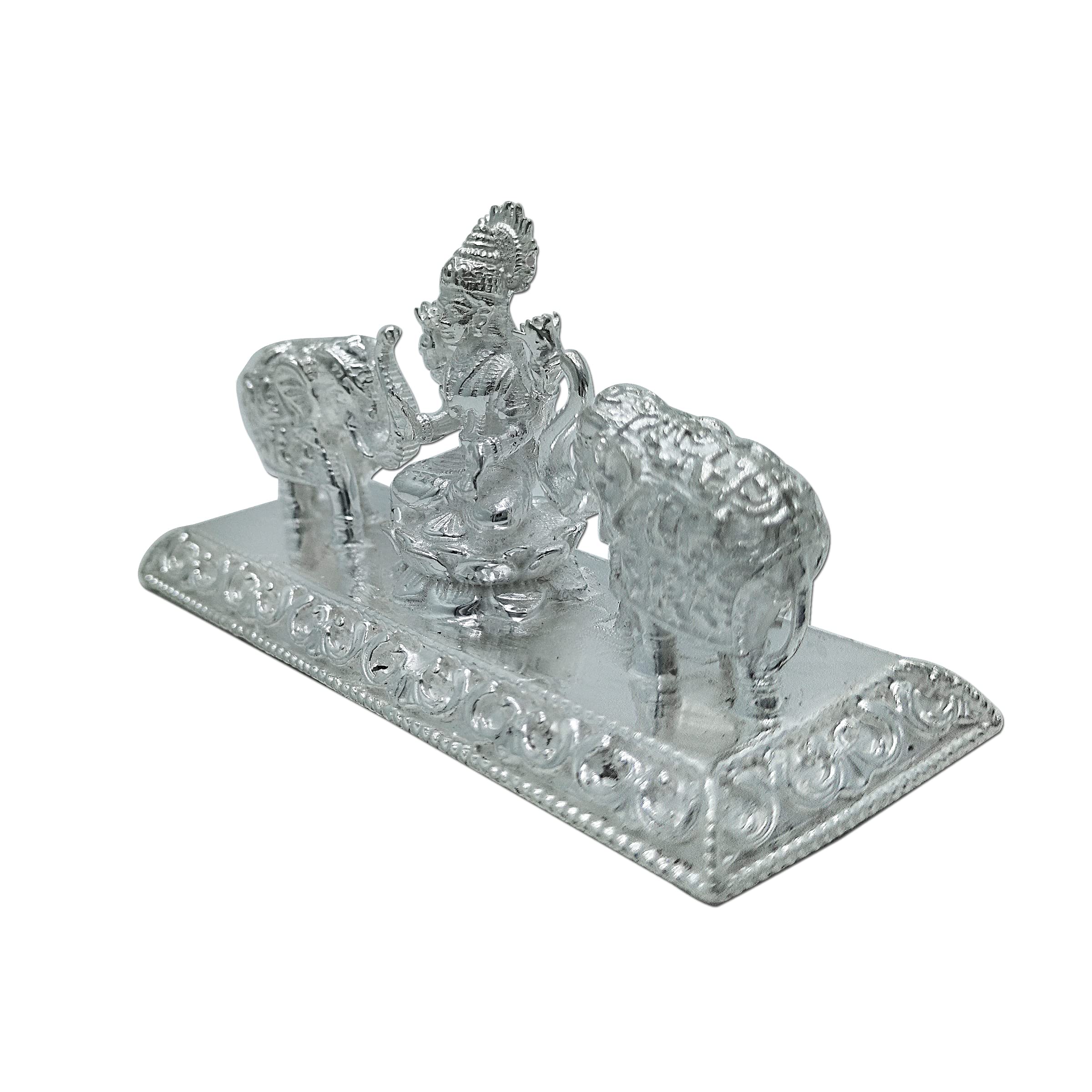 Maa Silver Pure Silver Gaj Laxmi/Lakshmiji Bis Hallmarked Solid Idol/Murti On Lotus Kamal With Elephant At Each Sides Perfect Fo