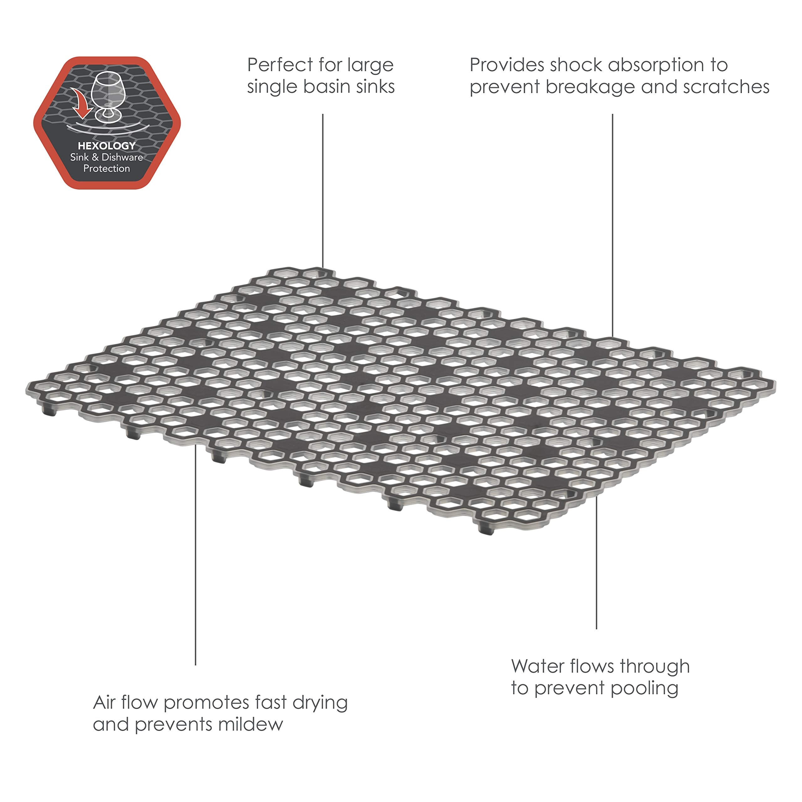 Spectrum Diversified Hexa Raised Feet Quick-Drying Heavy-Duty Protector With Non-Slip Surface, Large Farmhouse Sink Mat, Frost/G