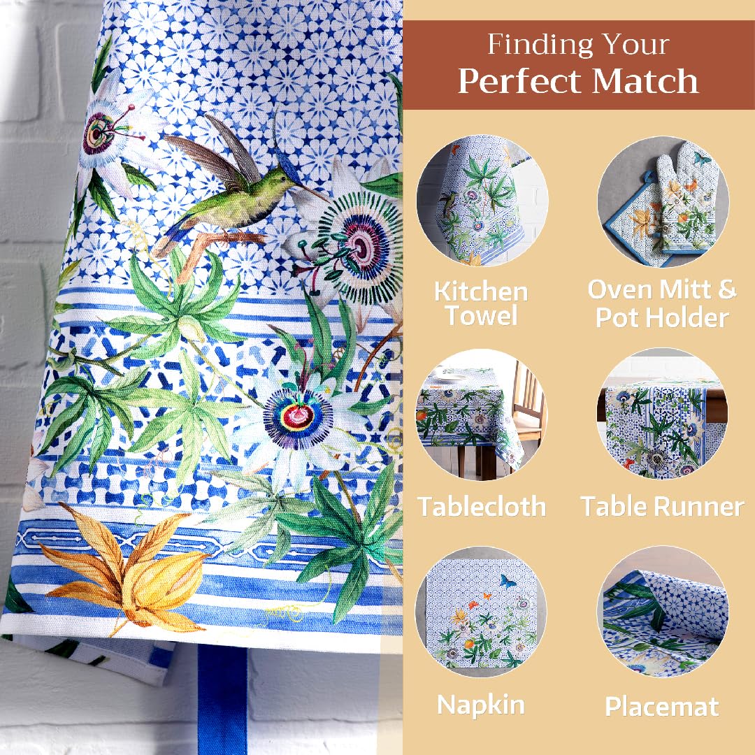Maison d ' Hermine Apron 100% Cotton 27.50 Inch x 31.50 Inch 1 Piece Adjustable Neck Strap Cloth Apron with Center Pocket for Gifts  Women  Men  Chef  Passiflora - Spring/Summer