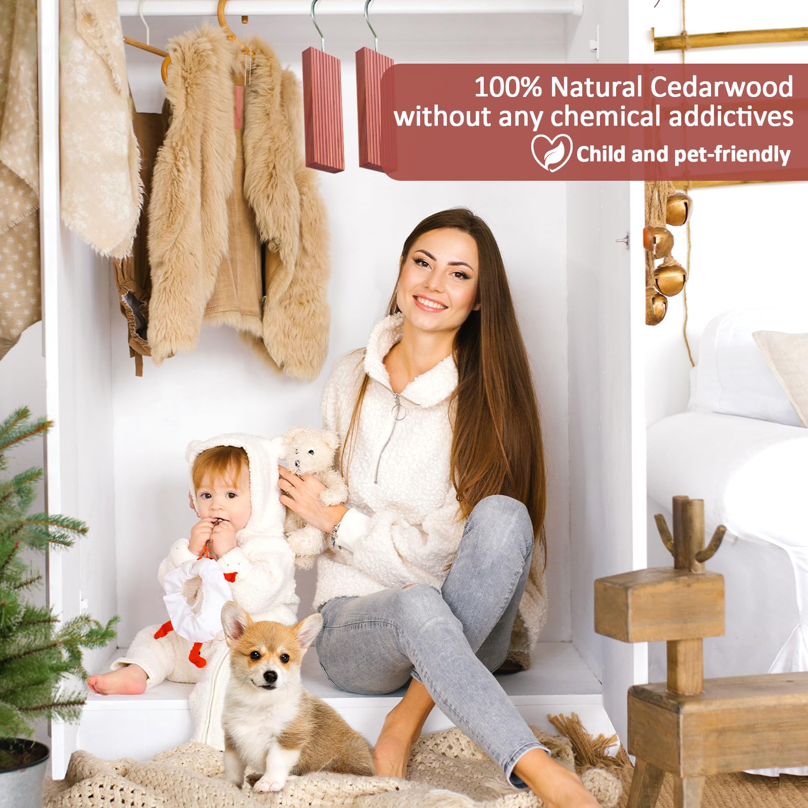 Woodever Cedar Blocks for Clothes Storage, 56 Pcs Fresh Scented Sachets with Hooks, Ideal for Closets and Drawers