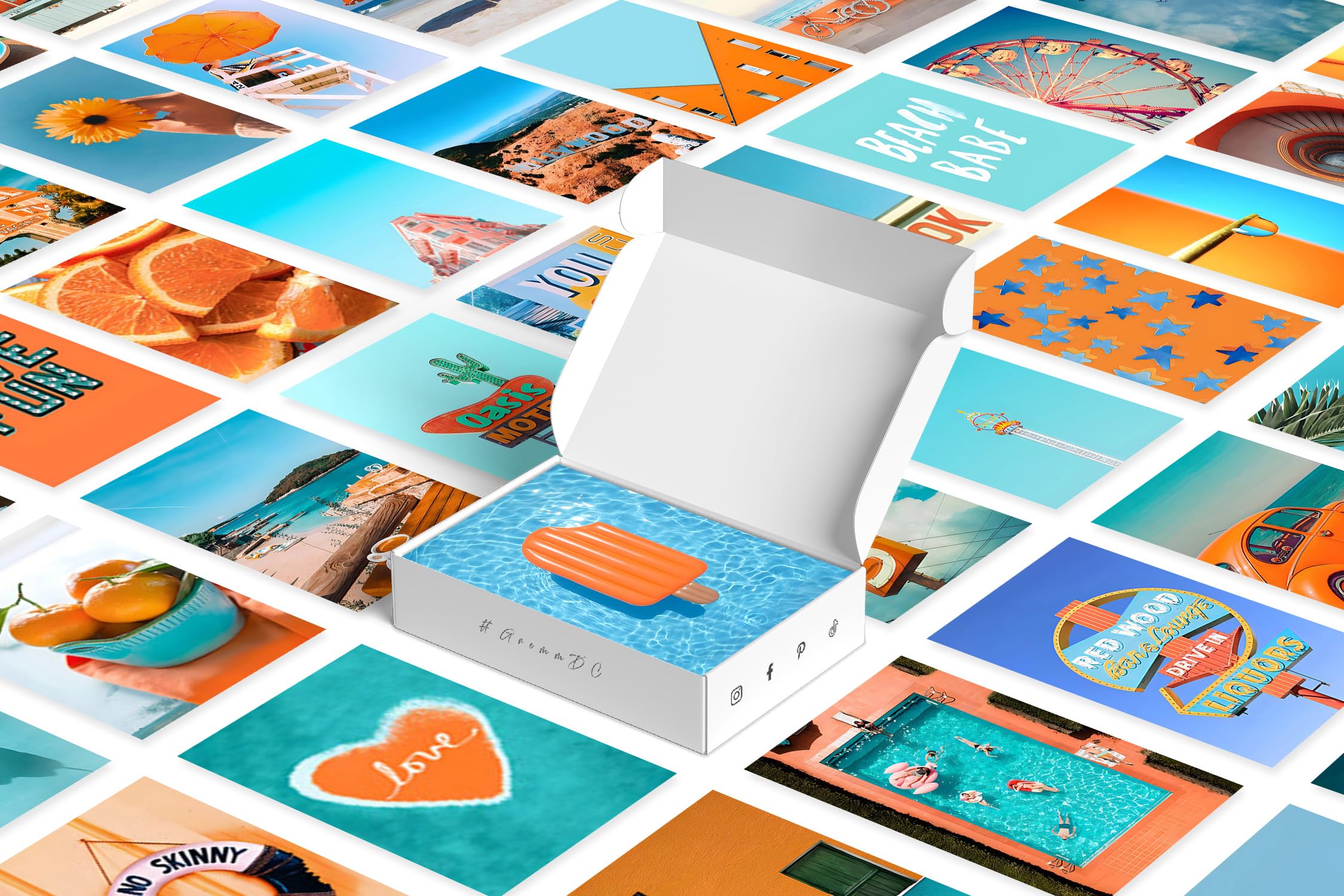 Y2K Boo Peachy Teal Wall Collage Kit - 50 Trendy Peach And Teal Aesthetic Photos For Dreamy Spaces, Perfect Room Decor For Teens
