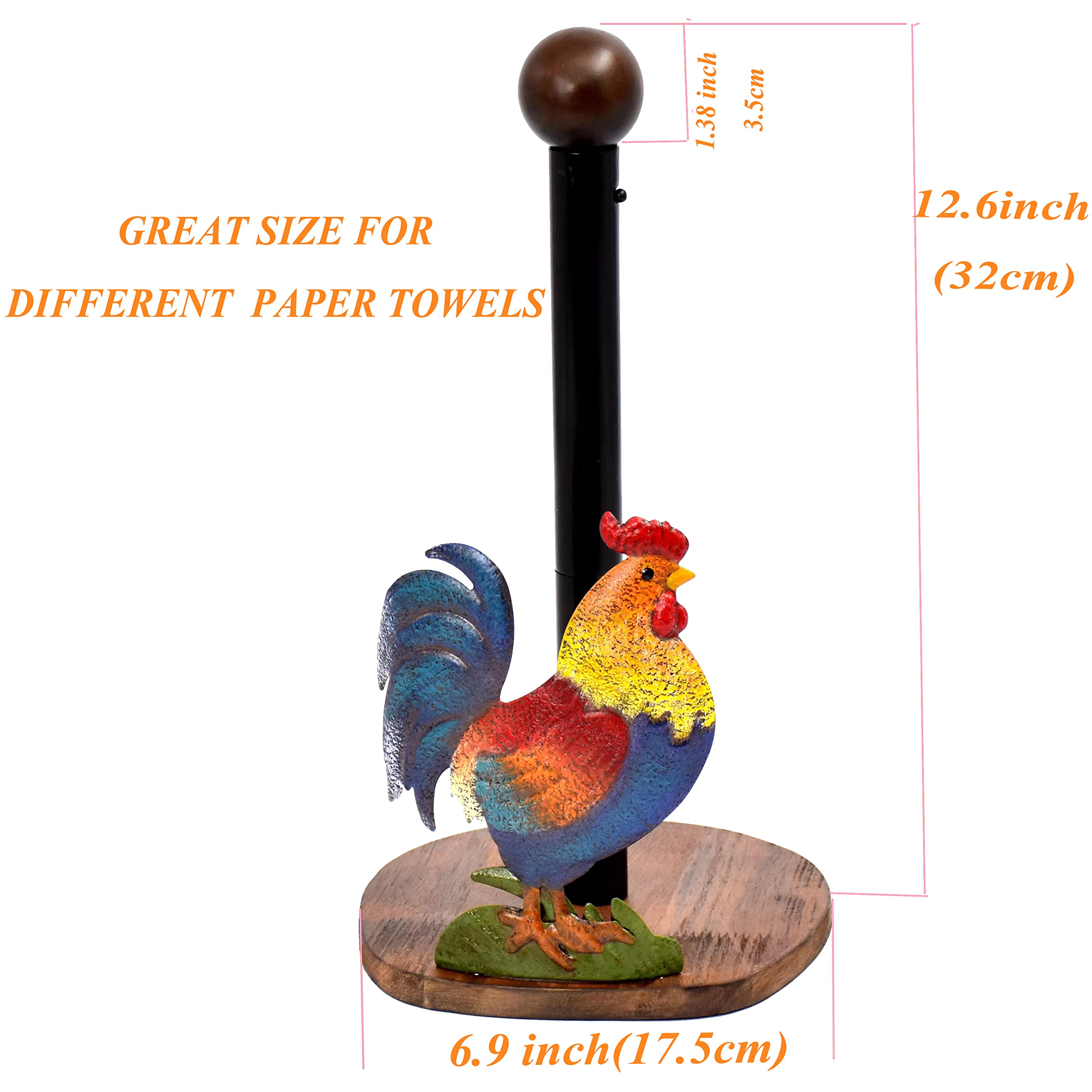 Paper Towel Holder Stand, Paper Towel Holder Countertop Wood With Rooster Decorations For Kitchen Farmhouse Villa Apartment Roos