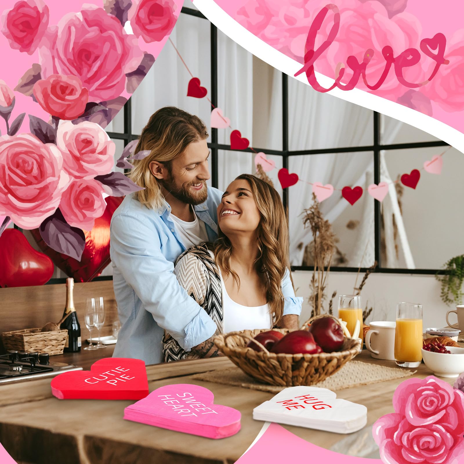 Crtiin 180 Pcs Valentine'S Day Heart Shaped Paper Napkins Valentine'S Day Heart Napkins Disposable Red White Pink Guest Hand Tow