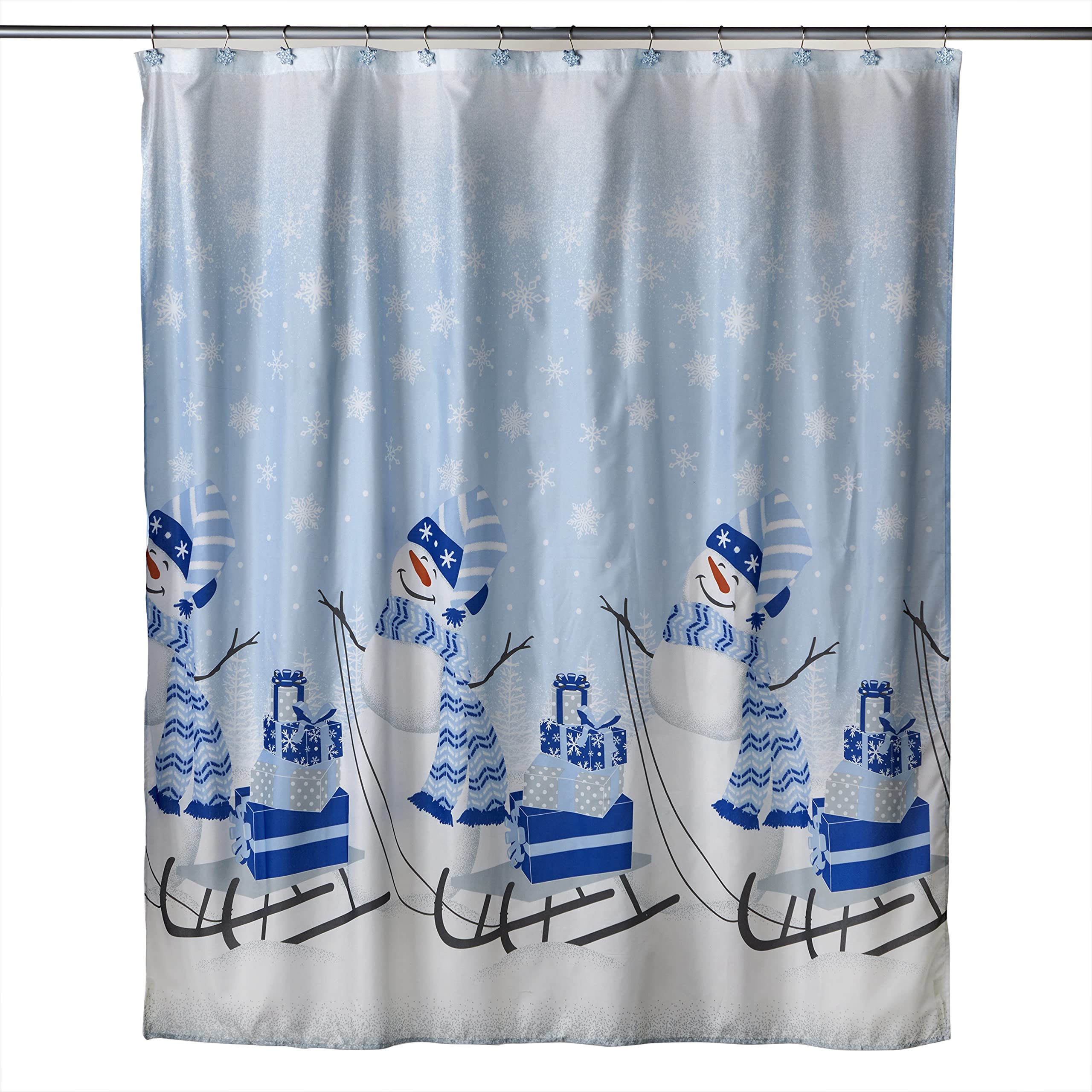 Skl Home Snowman Sled Shower Curtain And Hook Set (13-Piece), Multi