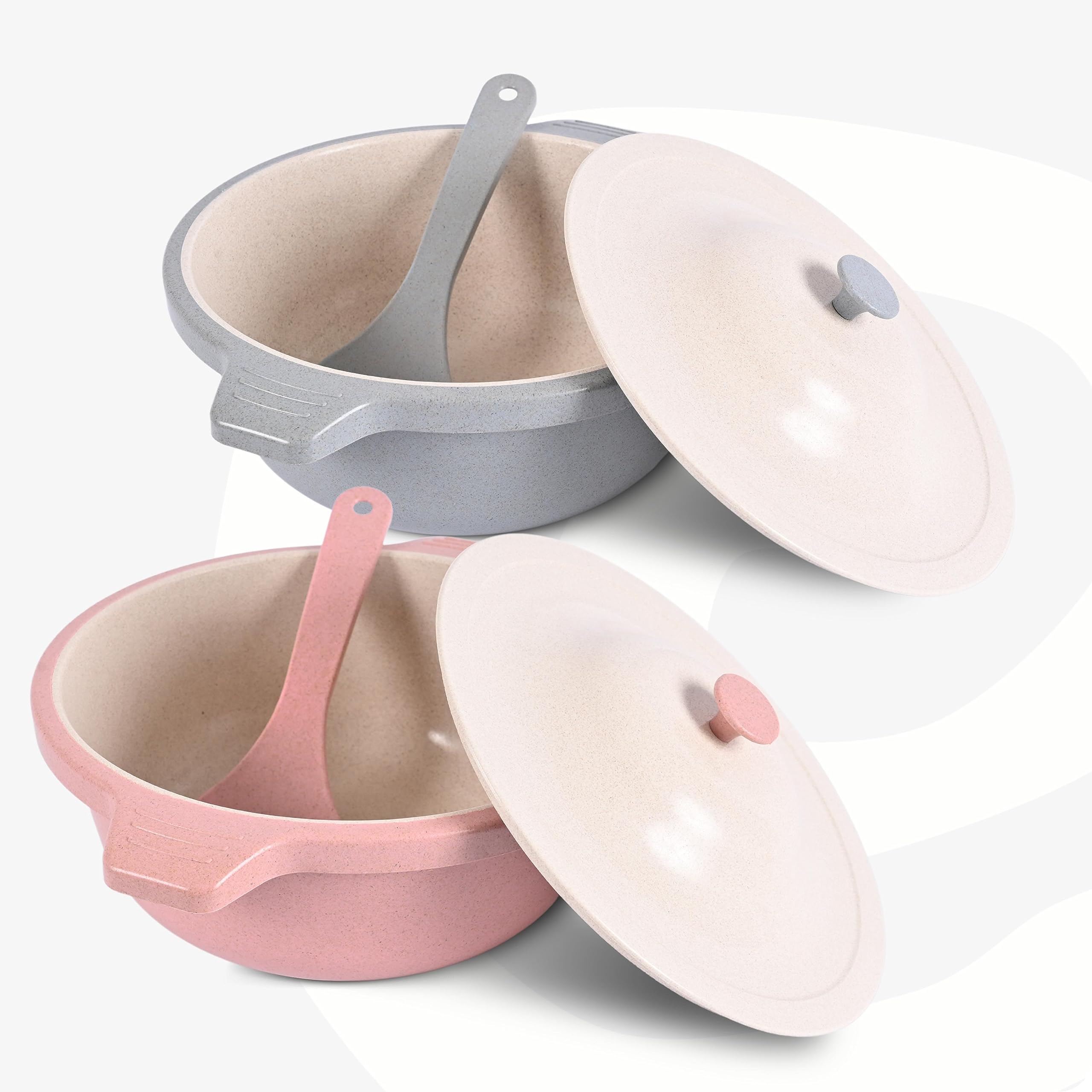 Eha Earth Friendly Serving Bowls With Lid | Microwave Safe | Made With Rice Husk And Bamboo Fibers | 2500 Ml Each | Set Of 2 | A