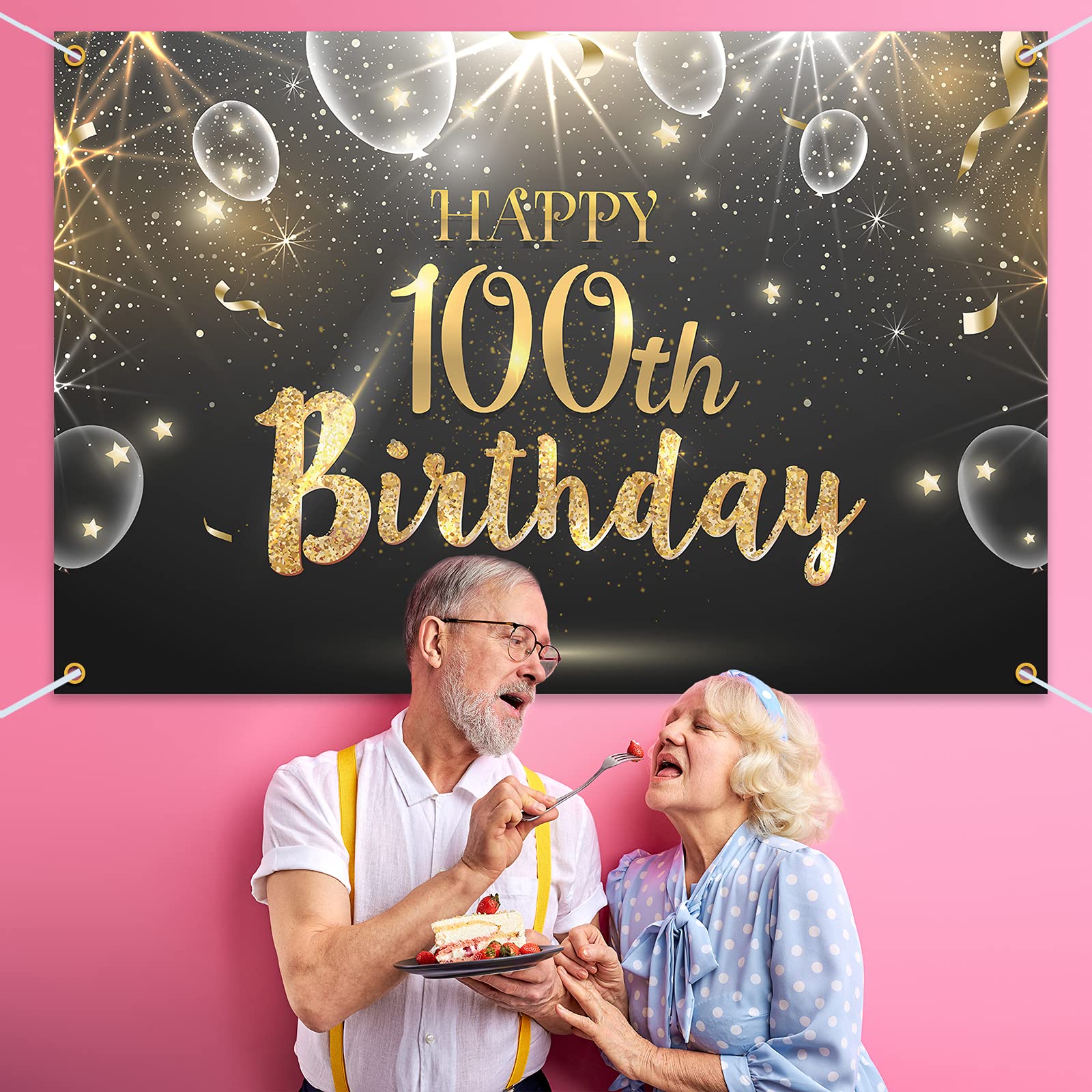 Hamigar 6X4Ft Happy 100Th Birthday Giltter Shinning Banner Backdrop - 100 Years Old Birthday Decorations Party Supplies For Wome