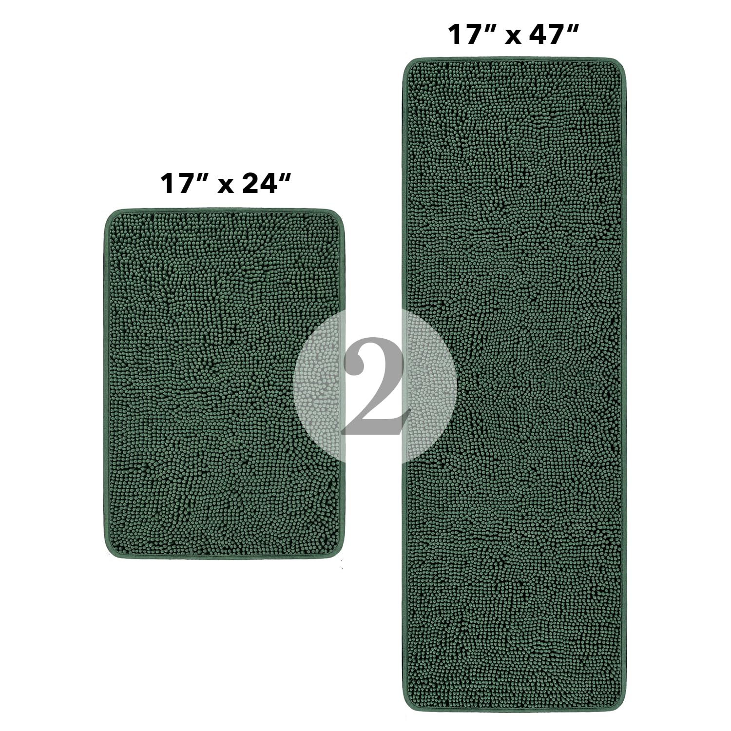 Yeaban Dark Green Bathroom Rugs Sets 2 Piece - Thick Chenille Bath Mats | Absorbent And Washable Bath Rug Non-Slip, Plush And So