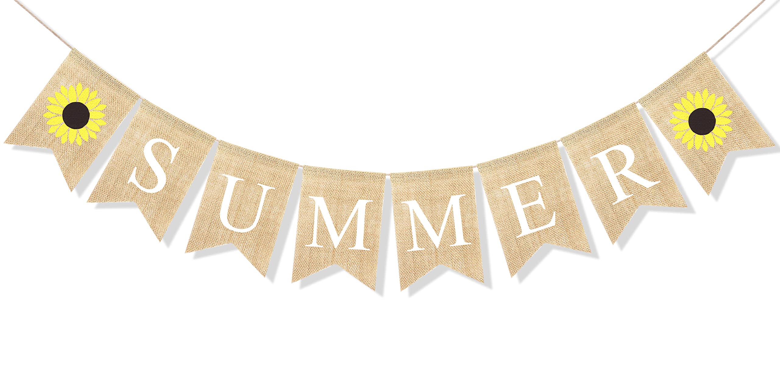 Uniwish Summer Banner Burlap With Sunflower Garland Hello Summer Decorations Rustic Hawaiian Beach Pool Party Supplies Home Outd