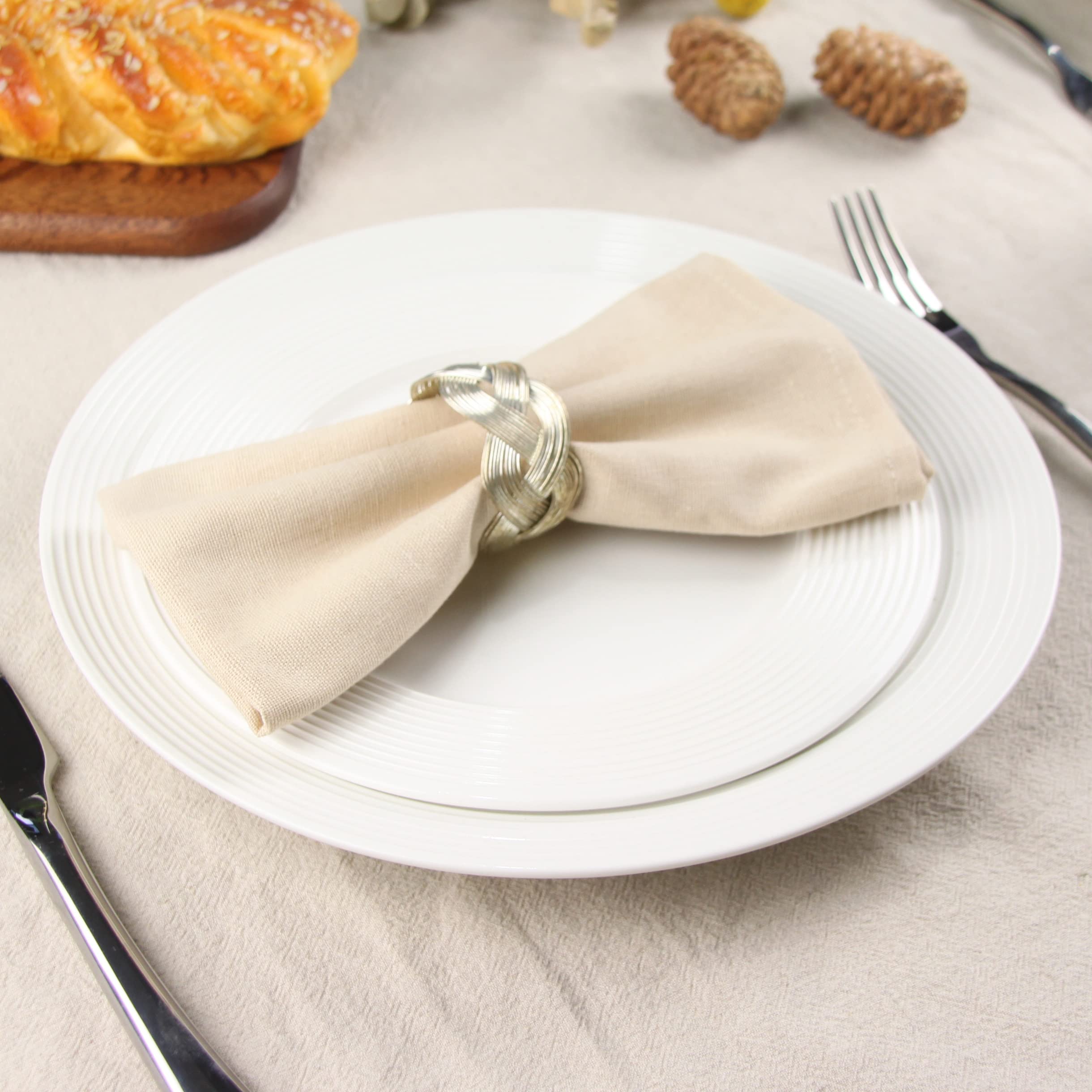 Infei Solid Color Cotton Linen Blended Thin Dinner Cloth Napkins - Set Of 12 (40 X 40 Cm) - For Events & Home Use (Beige)