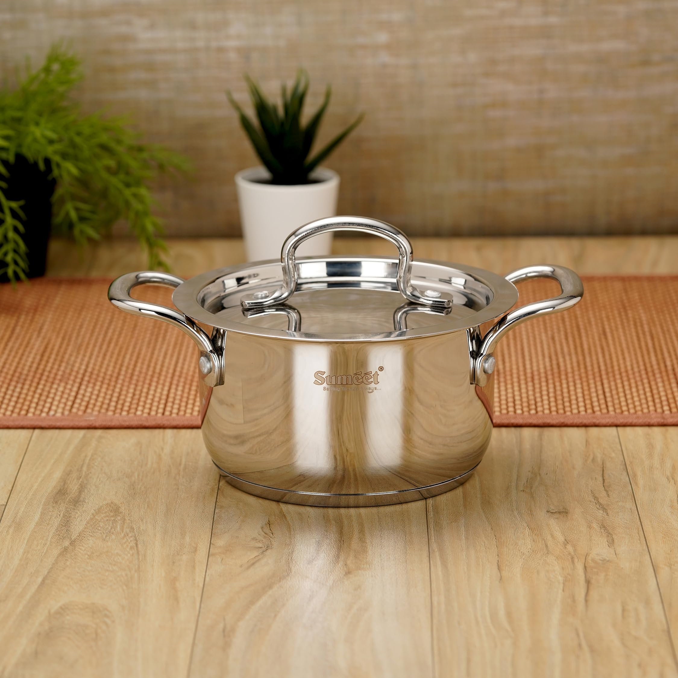 Sumeet Stainless Steel Induction Bottom(Encapsulated Bottom) Casserole With S.S Lid 1.3 Liters,14 Cm Dia,Silver
