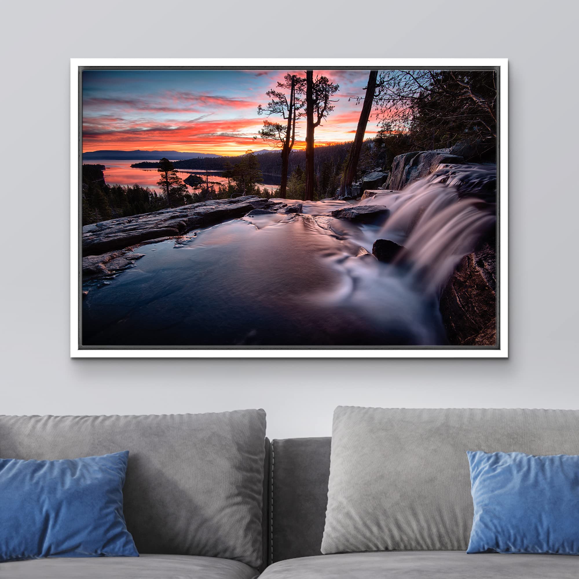 wall26 Framed Canvas Print Wall Art Water Rushes Over Lake at Sunset Nature Wilderness Photography Modern Rustic Scenic Relax/Calm Multicolor Colorful for Living Room  Bedroom  Office - 24''x36'' White