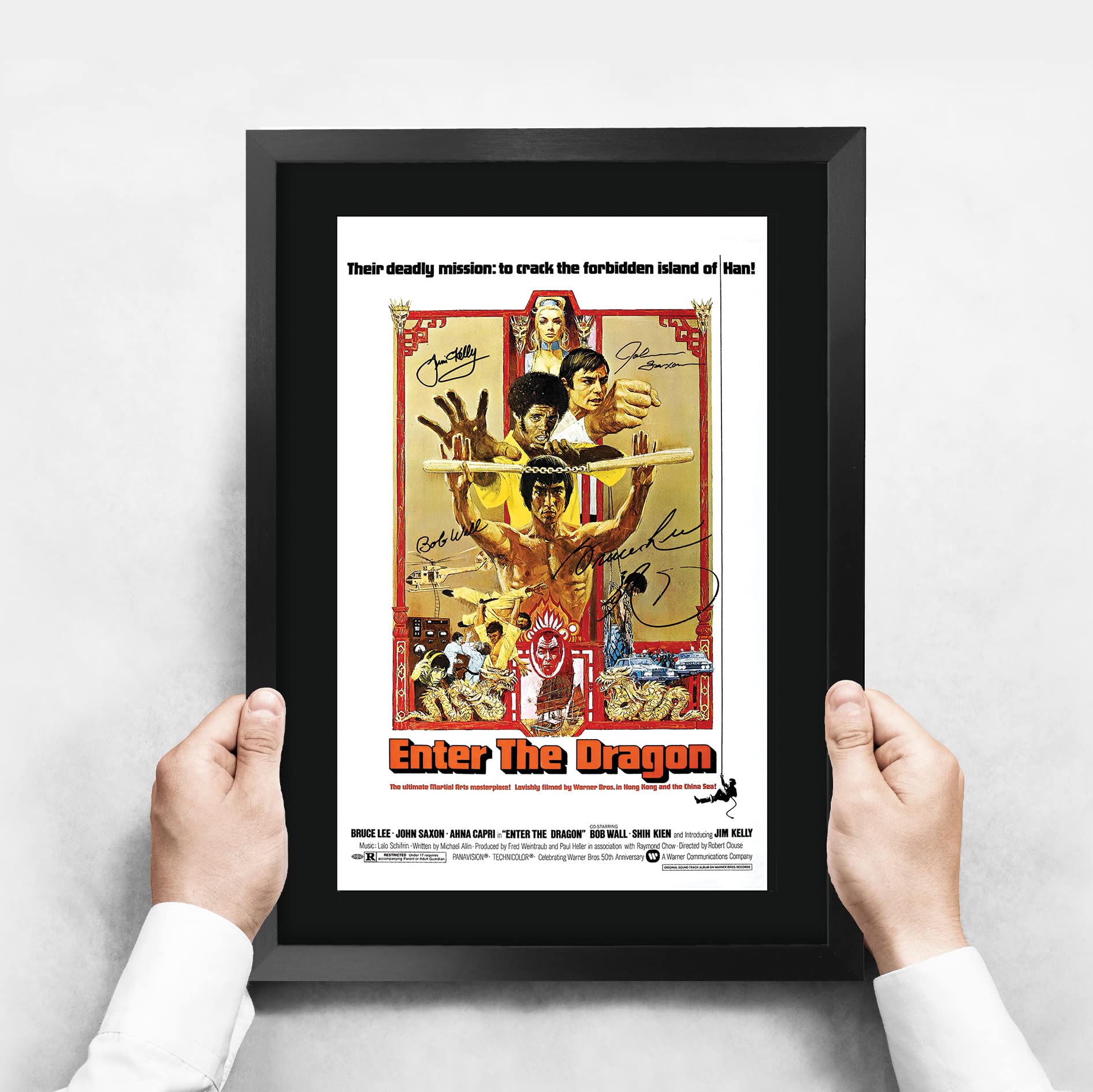 Hwc Trading Enter The Dragon Movie Poster Bruce Lee Signed 16 X 12 Inch Framed Gift Printed Autograph Film Print Photo Picture D