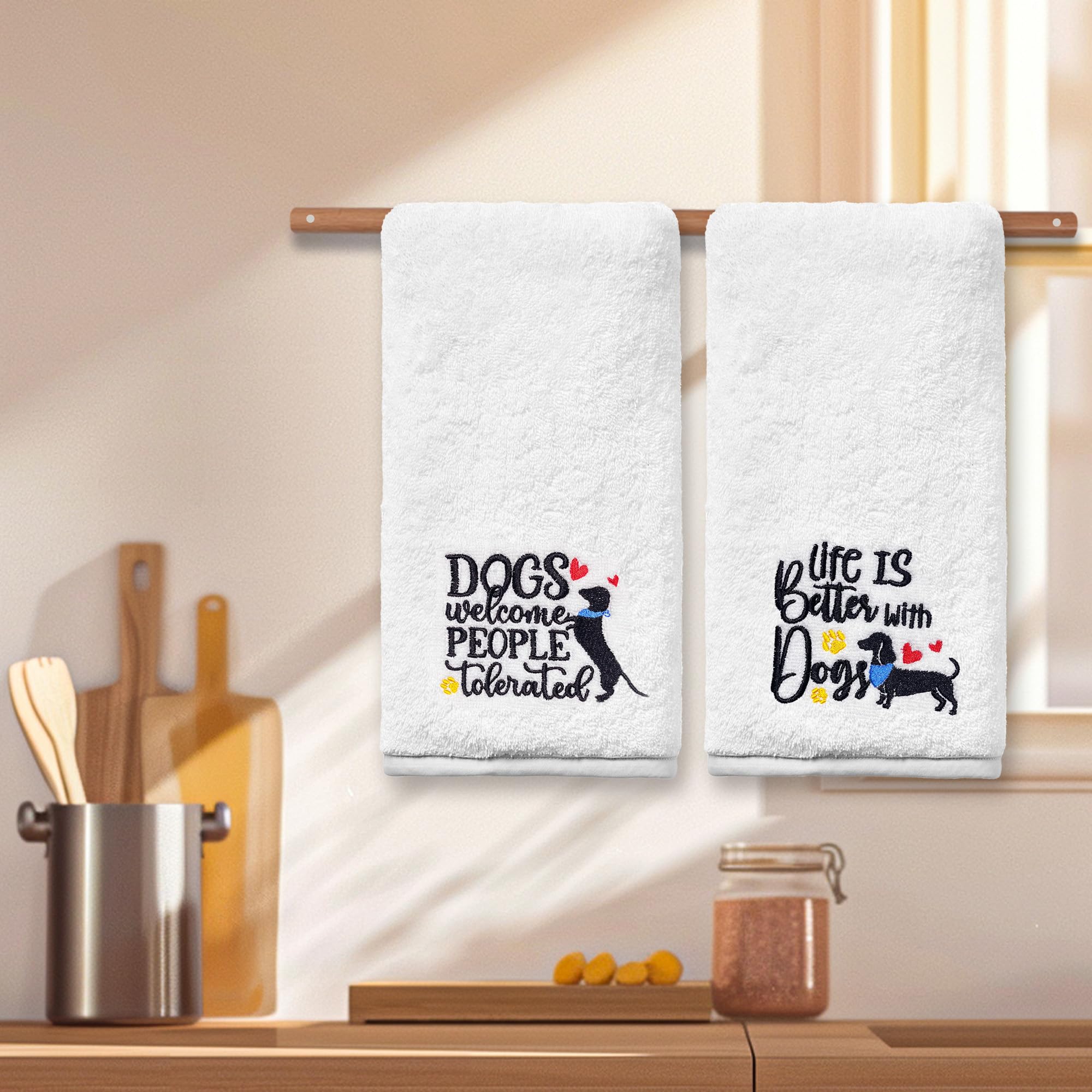 Dog Hand Towels for Bathroom Set of 2, Lover Gifts for Women Bathroom Decor Embroidered, Owners Mom Gifts Decorative New Home Te