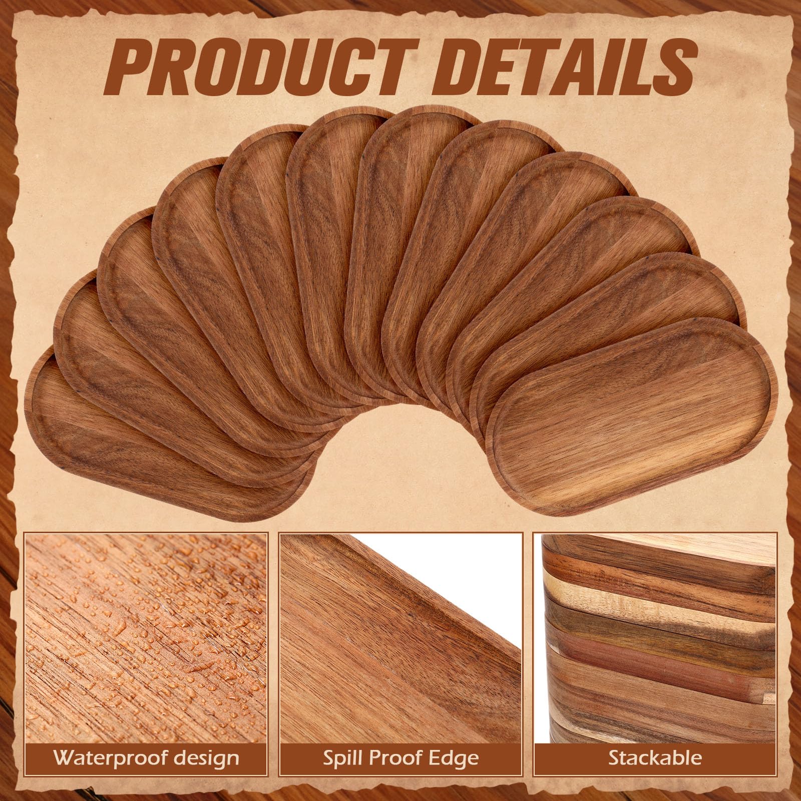 Geetery 12 Pcs Acacia Wooden Serving Trays 10 Inch Oval Wood Platter Wooden Serving Platter Oval Charcuterie Plates Board Wood C