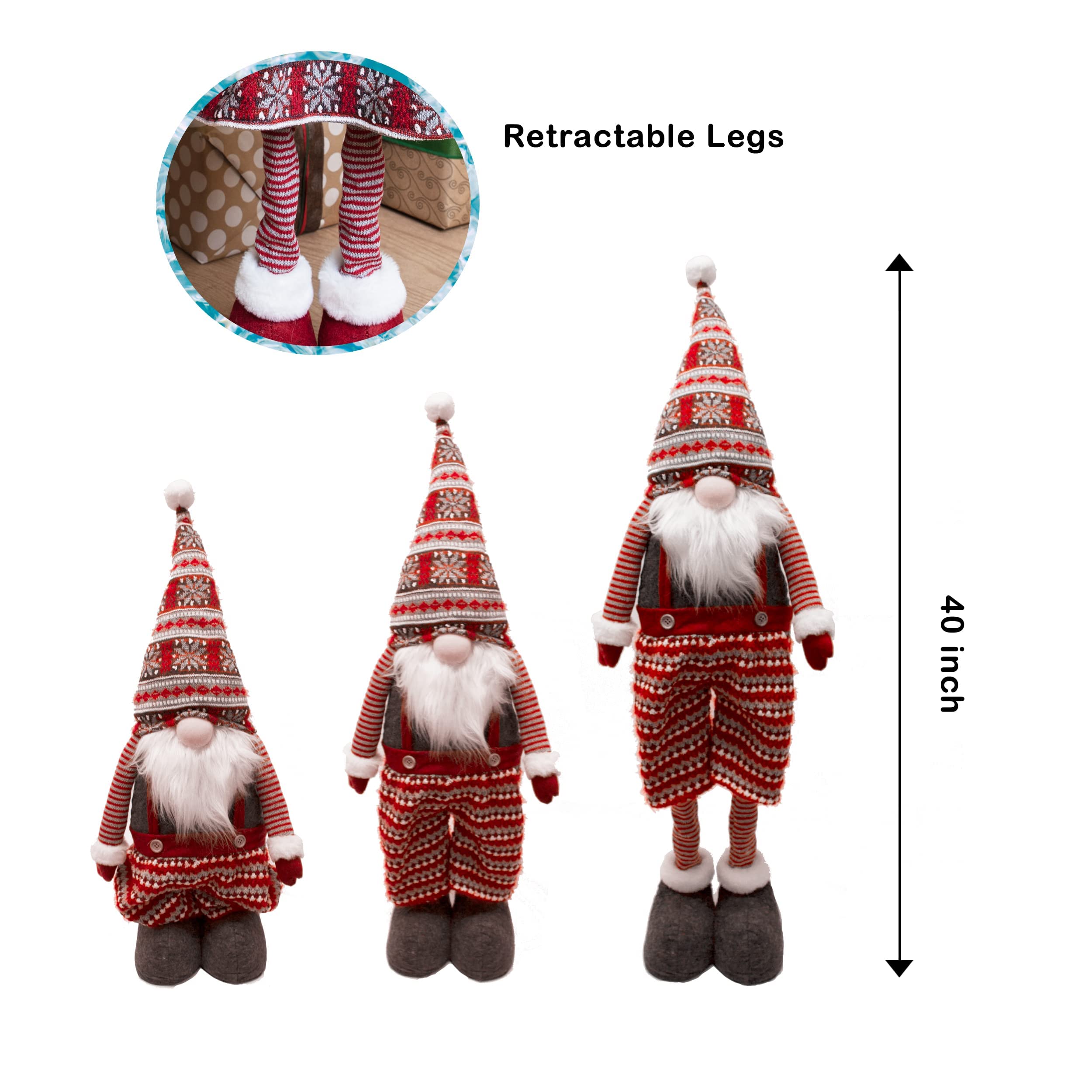 JOYIN 40 Christmas Gnome Standing Couple Decoration Knitting Style with Long Retractable Legs, Tomte Nordic Gnomes Christmas Ind