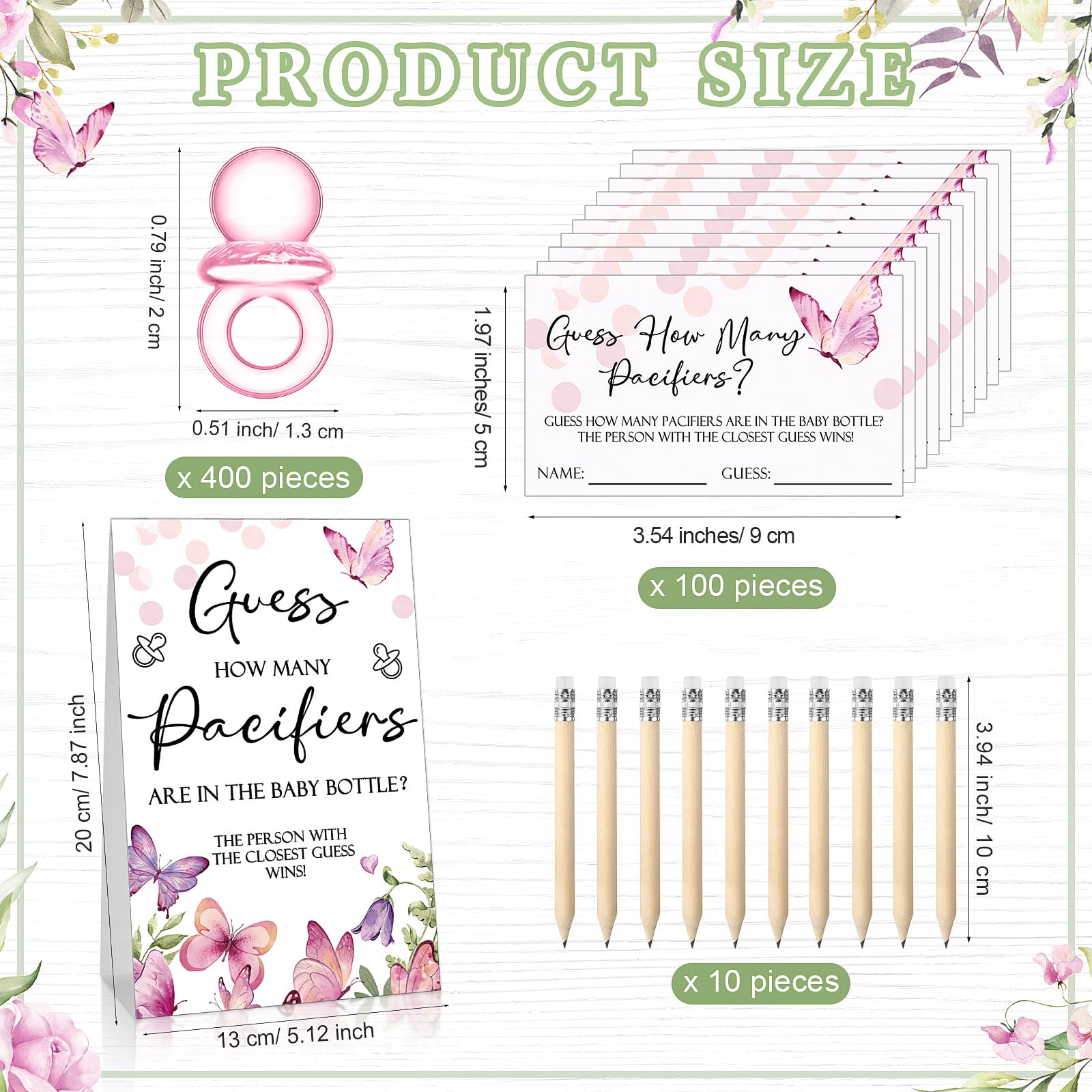 Roowest Baby Shower Games Guess How Many Pacifiers Greenery Game Sign 100 Small Guessing Games 10 Hb Pencils 750Ml Milk Bottle 4