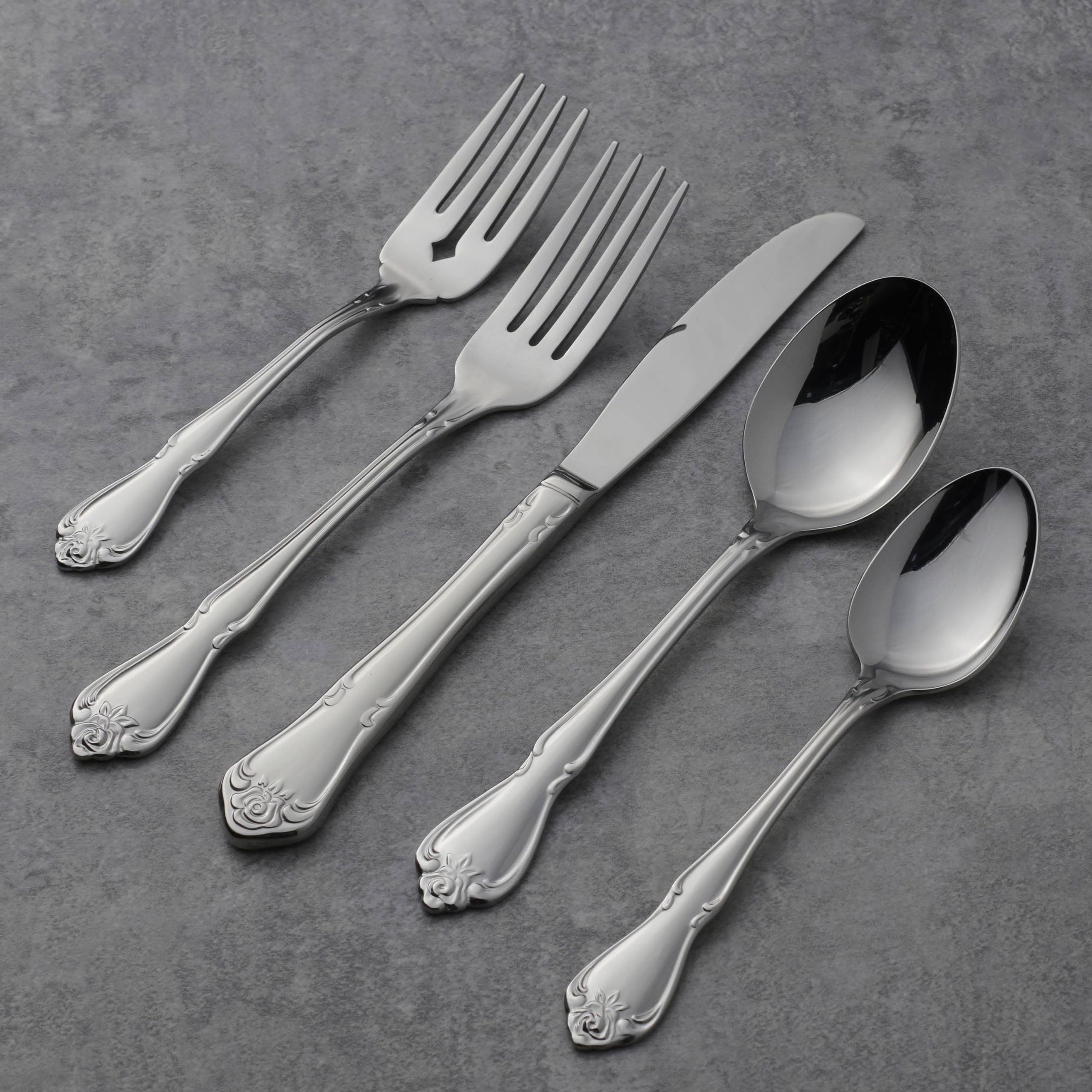 Oneida True Rose Piece Everyday Flatware Set, 20 Count, Metallic