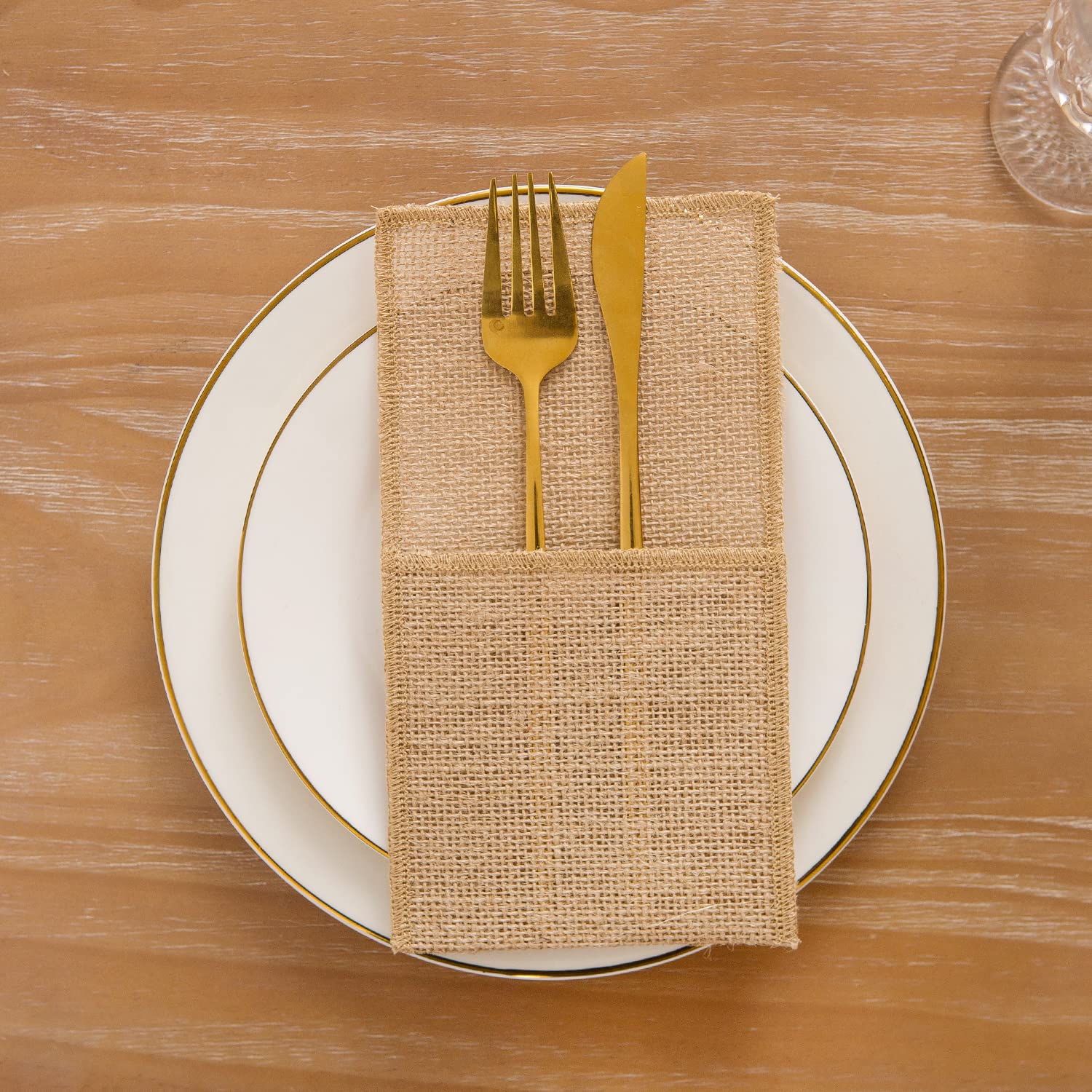 Aokqya 10Pcs Burlap Utensil Holder Pouch Silverware Pouch For Table Cutlery Holder Table Decorations (Natural)