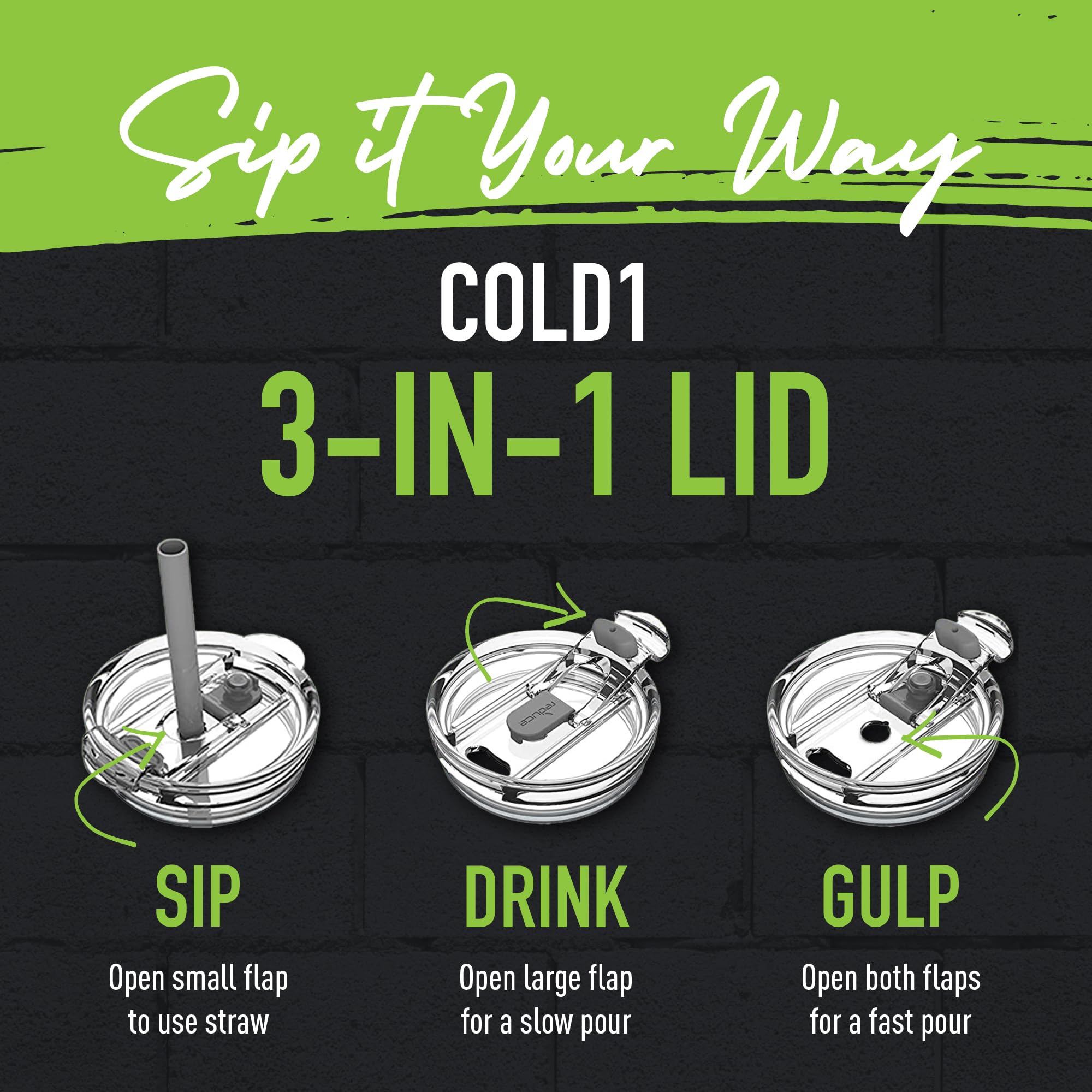 REDUCE Reusable 32 oz Cold1 Water Tumbler - Ergonomic Handle - Double-Wall Insulation - Sturdy Desktop/Tabletop Mug with Lid and