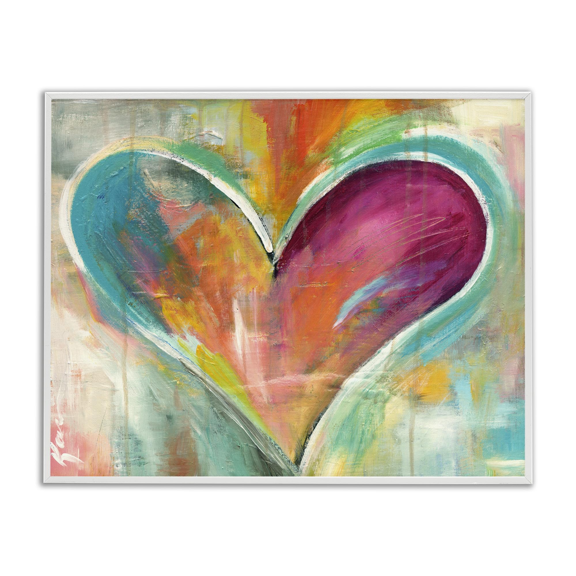 Stupell Industries Abstract Colorful Textural Heart Painting Framed Giclee Art Design by Kami Lerner